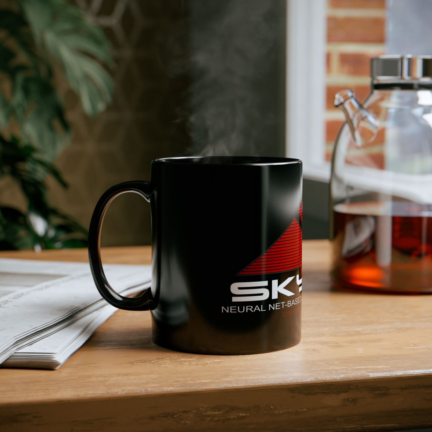 Skynet Logo Black Mug — Sci‑Fi AI Coffee Cup (11oz & 15oz)