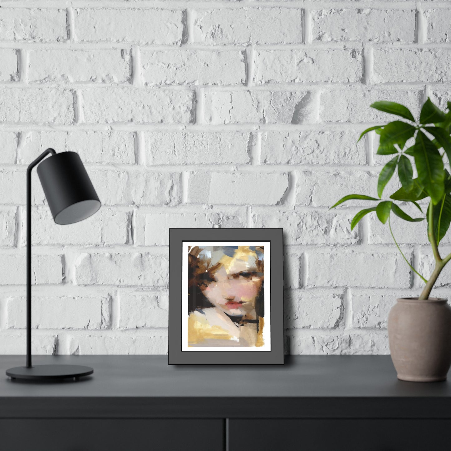Abstract Portrait Framed Poster – Modern Impressionist Wall Art