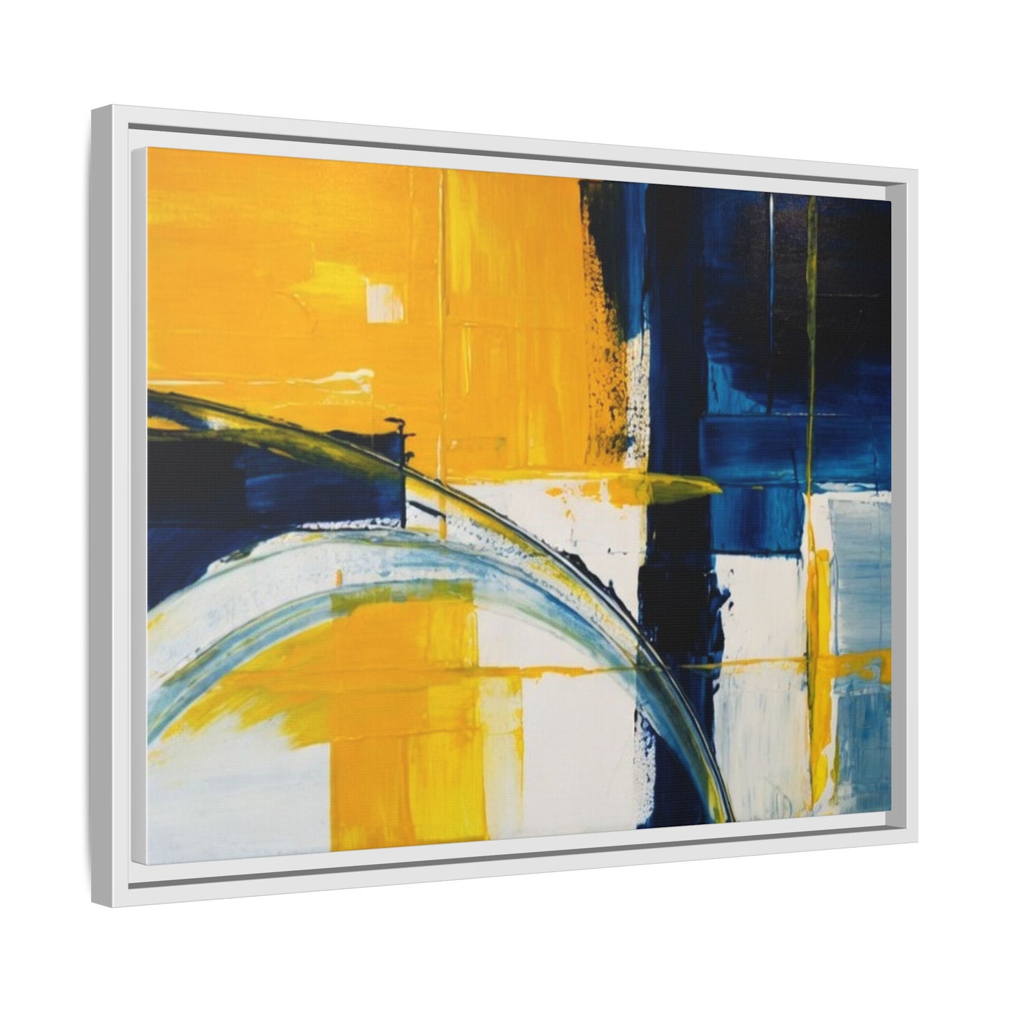Abstract Yellow & Blue Framed Canvas Wall Art — Modern Matte Canvas Print