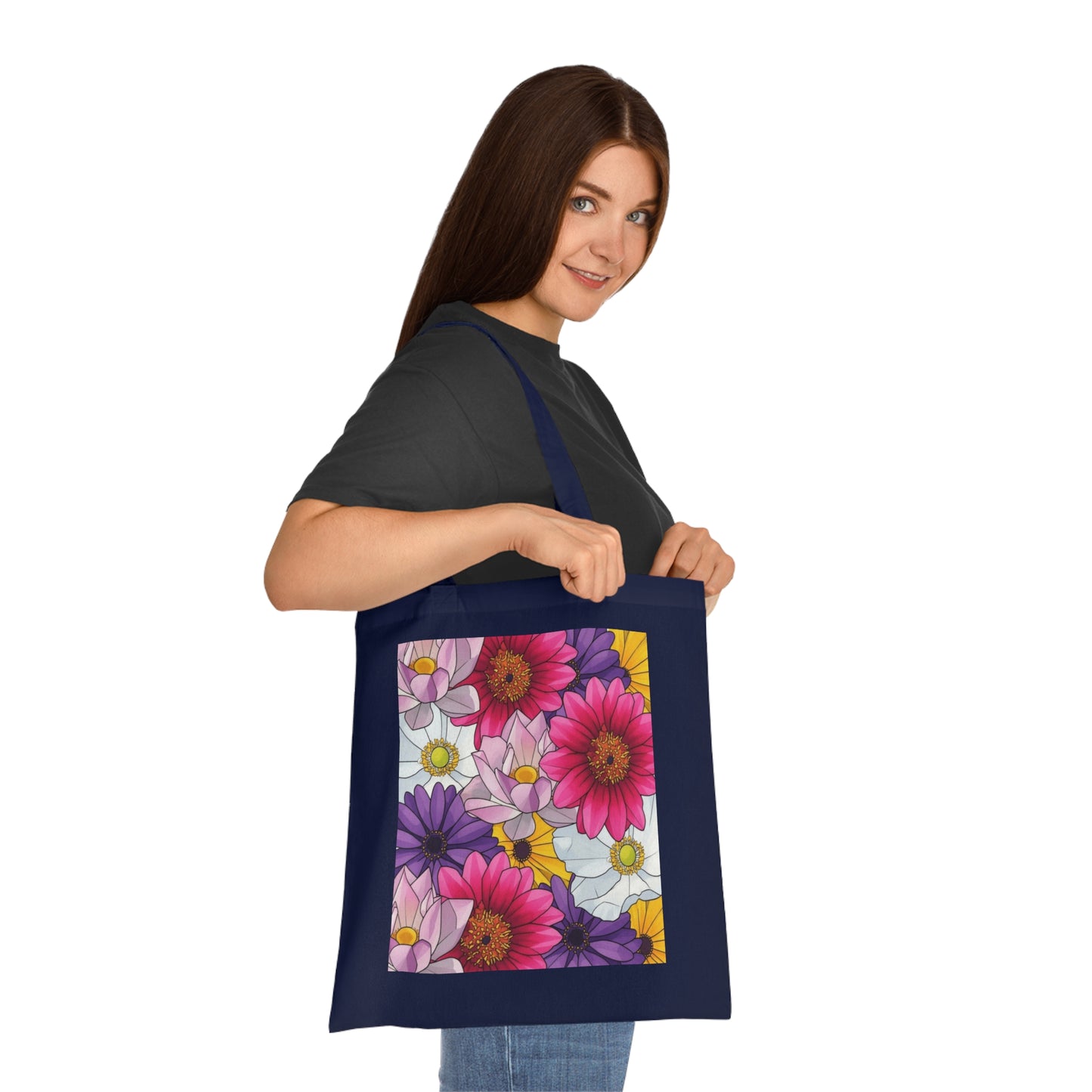 Floral Burst Cotton Tote Bag — Colorful Daisy & Gerbera Garden Print