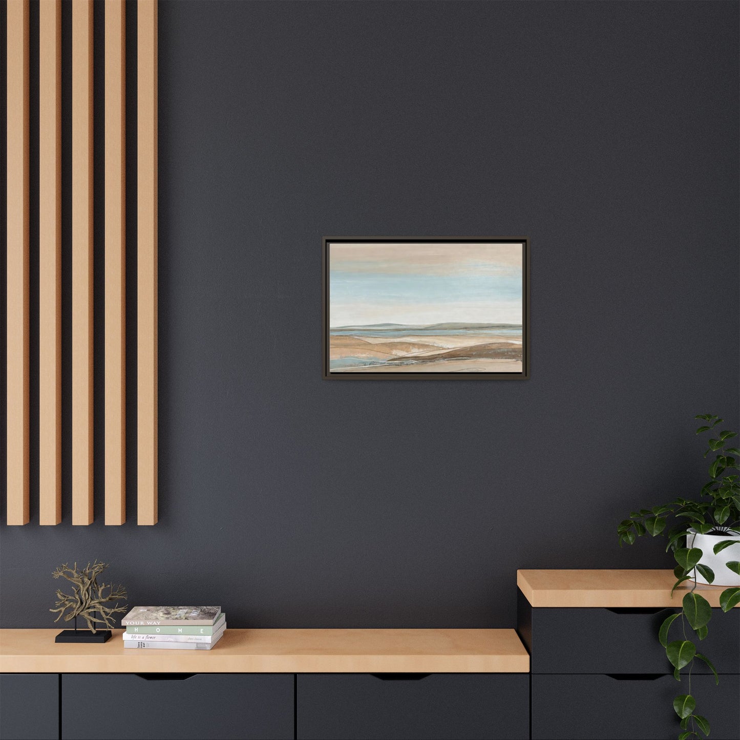 Framed Abstract Landscape Matte Canvas — Serene Coastal Horizon Wall Art
