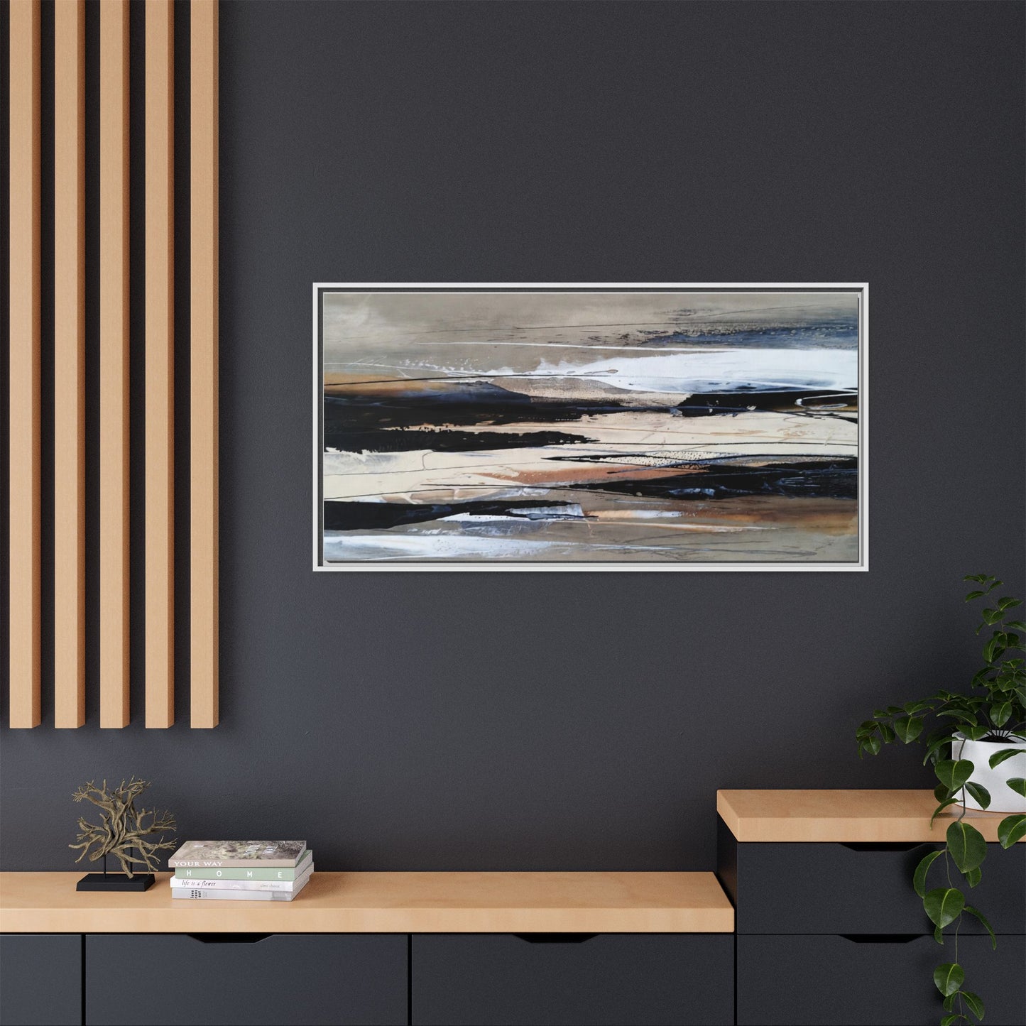 Abstract Seascape Matte Canvas Framed Wall Art — Neutral Coastal Landscape