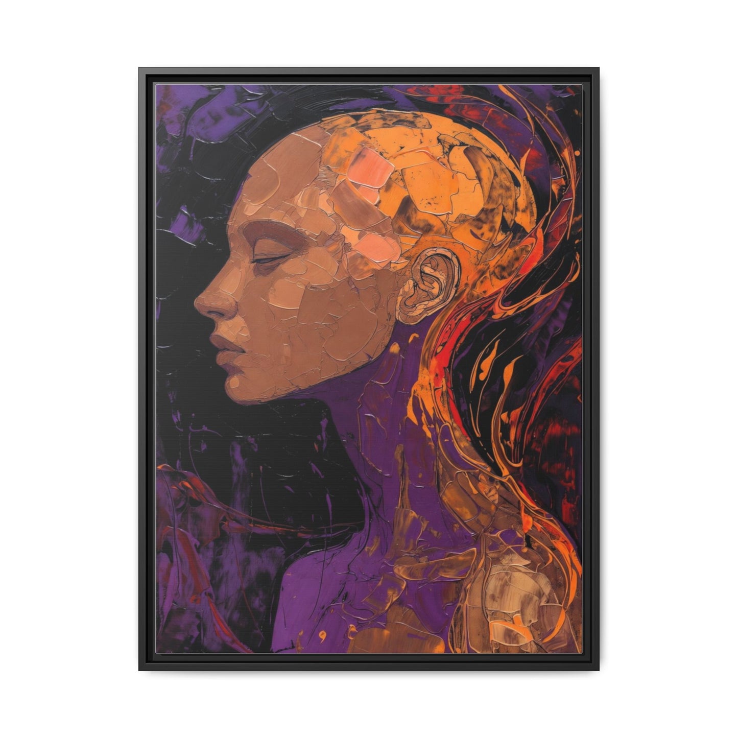 Abstract Profile Portrait Matte Framed Canvas — Multicolor Feminine Art Print