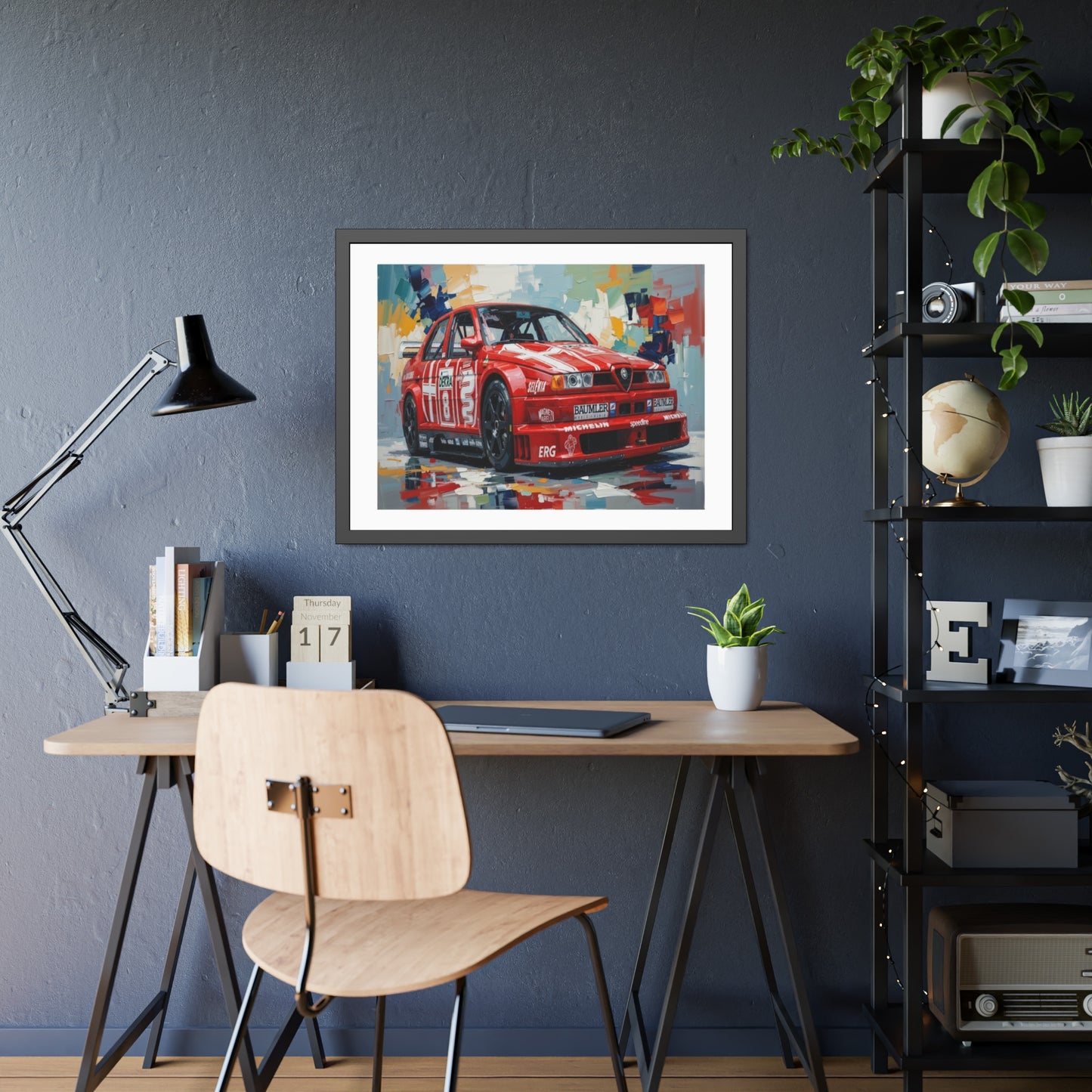 Race Car Framed Poster — Retro Red Racing Alfa Artwork
