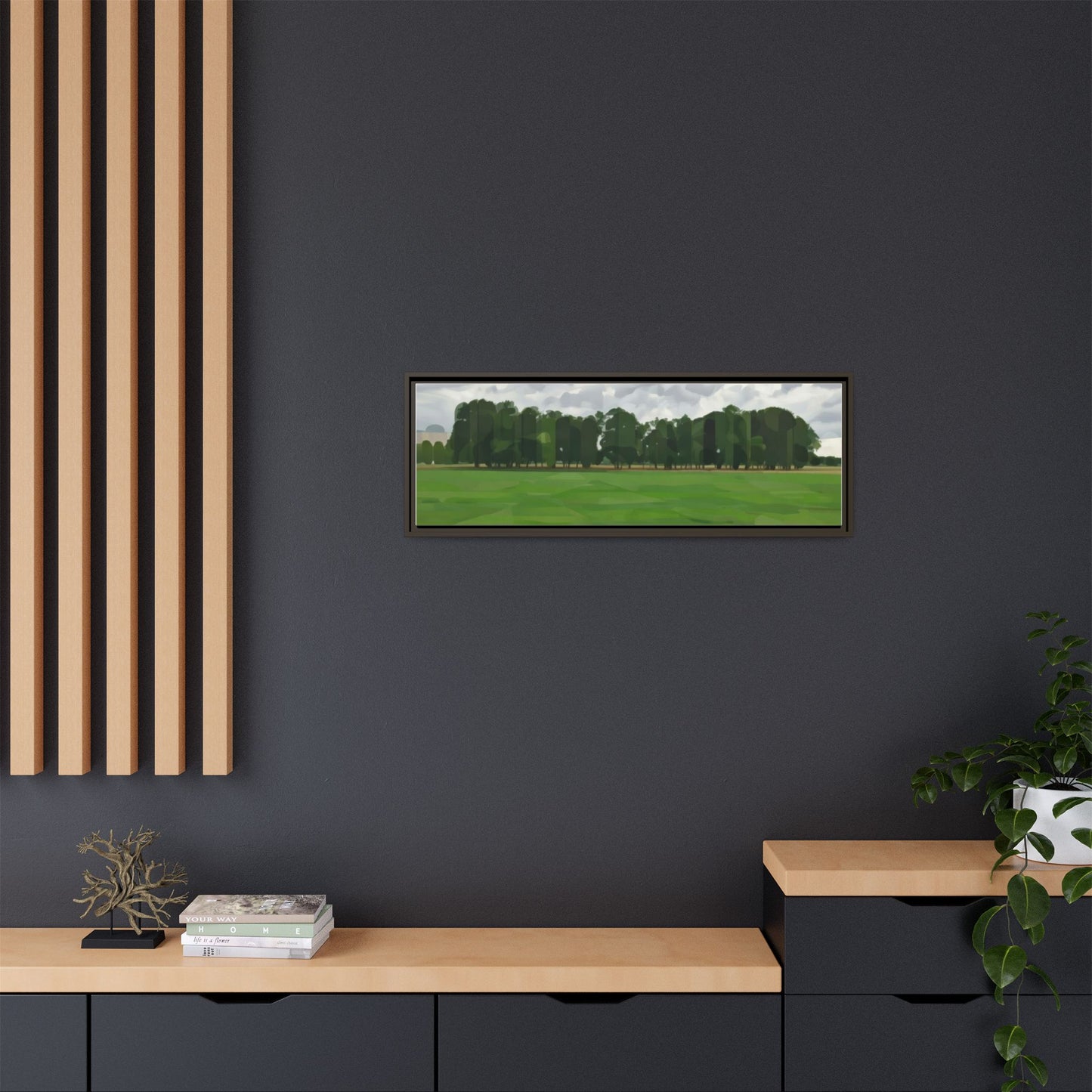 Framed Matte Canvas Print — Minimalist Green Landscape Art