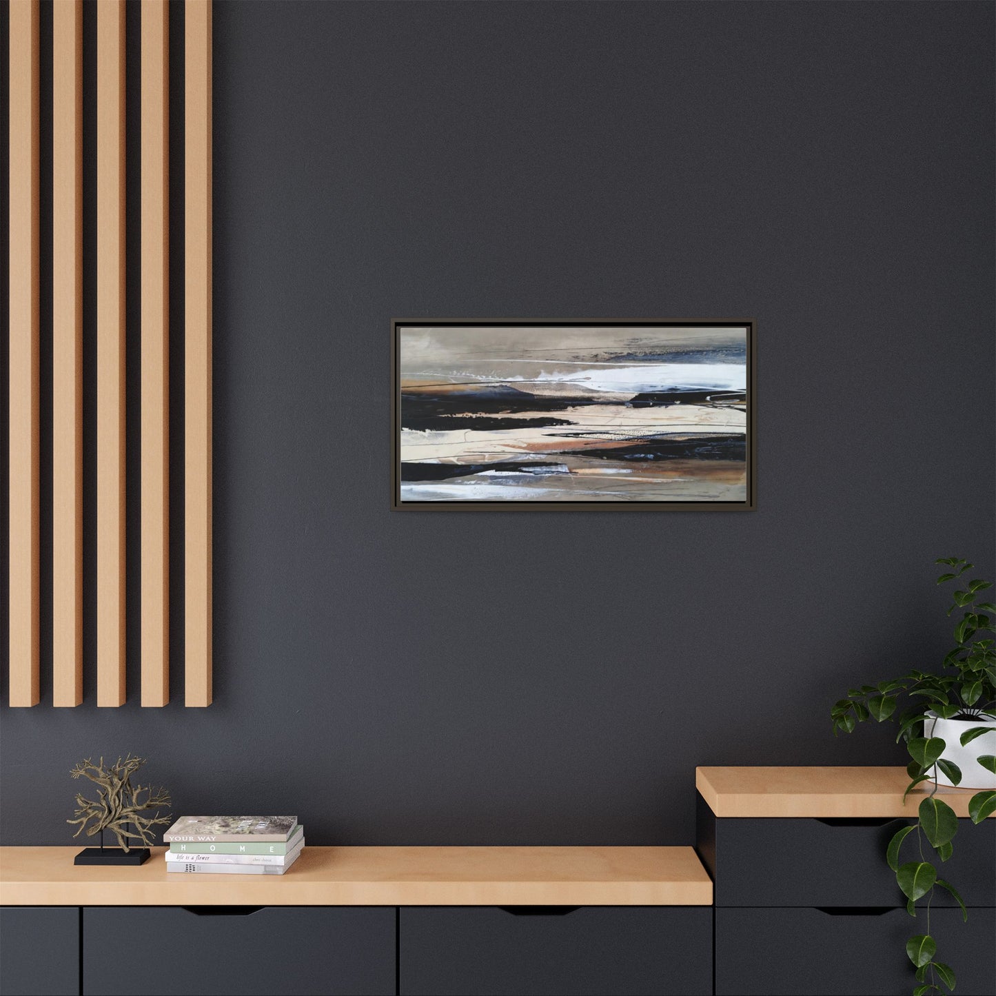 Abstract Seascape Matte Canvas Framed Wall Art — Neutral Coastal Landscape