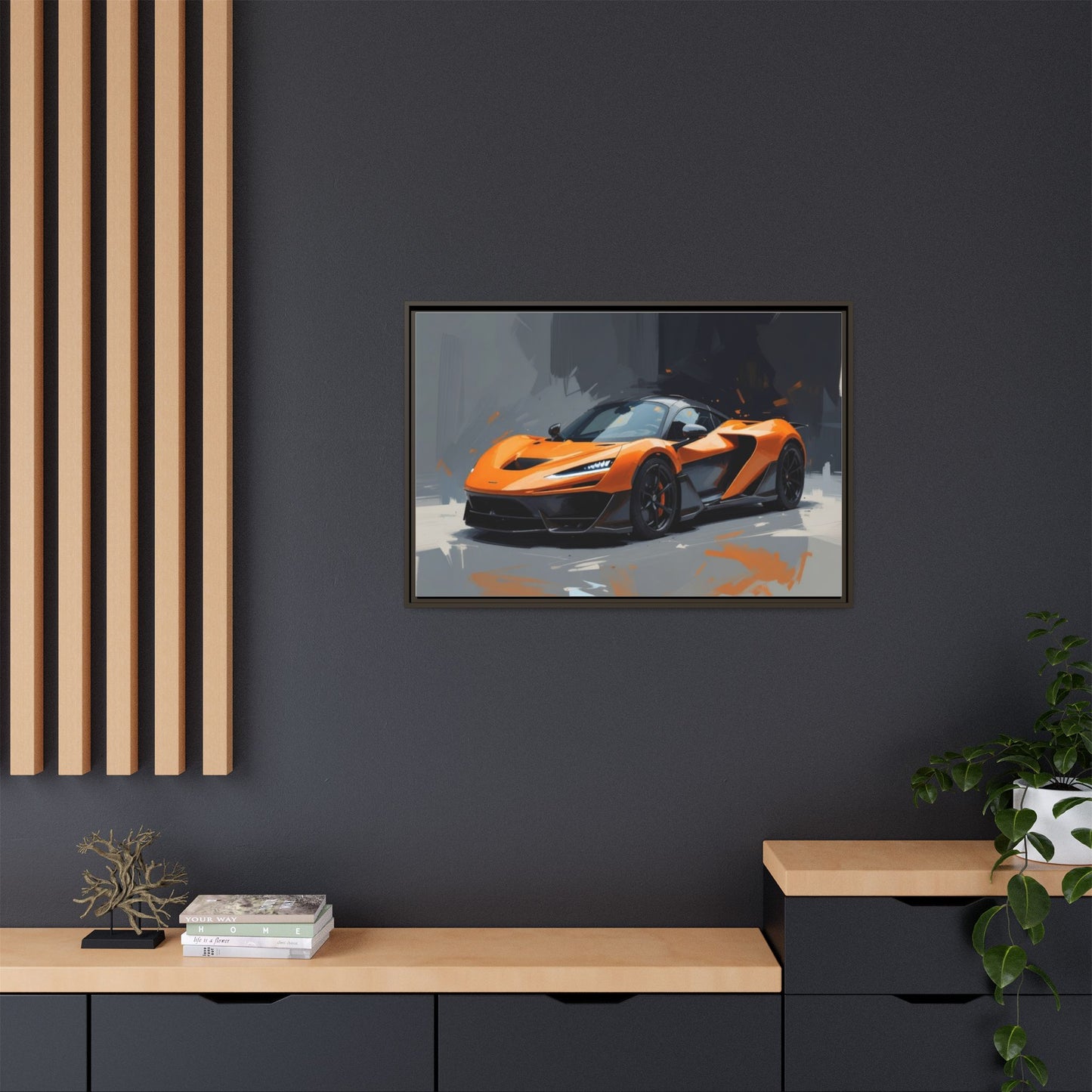 Framed Matte Canvas — Orange Sports Car Print
