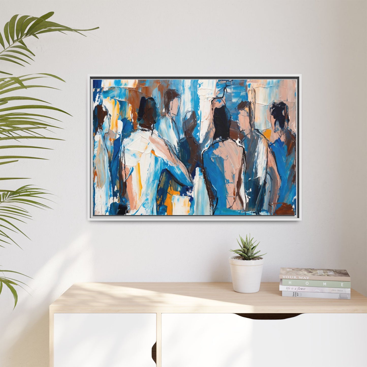 Abstract Coastal Figures Matte Canvas Framed Wall Art