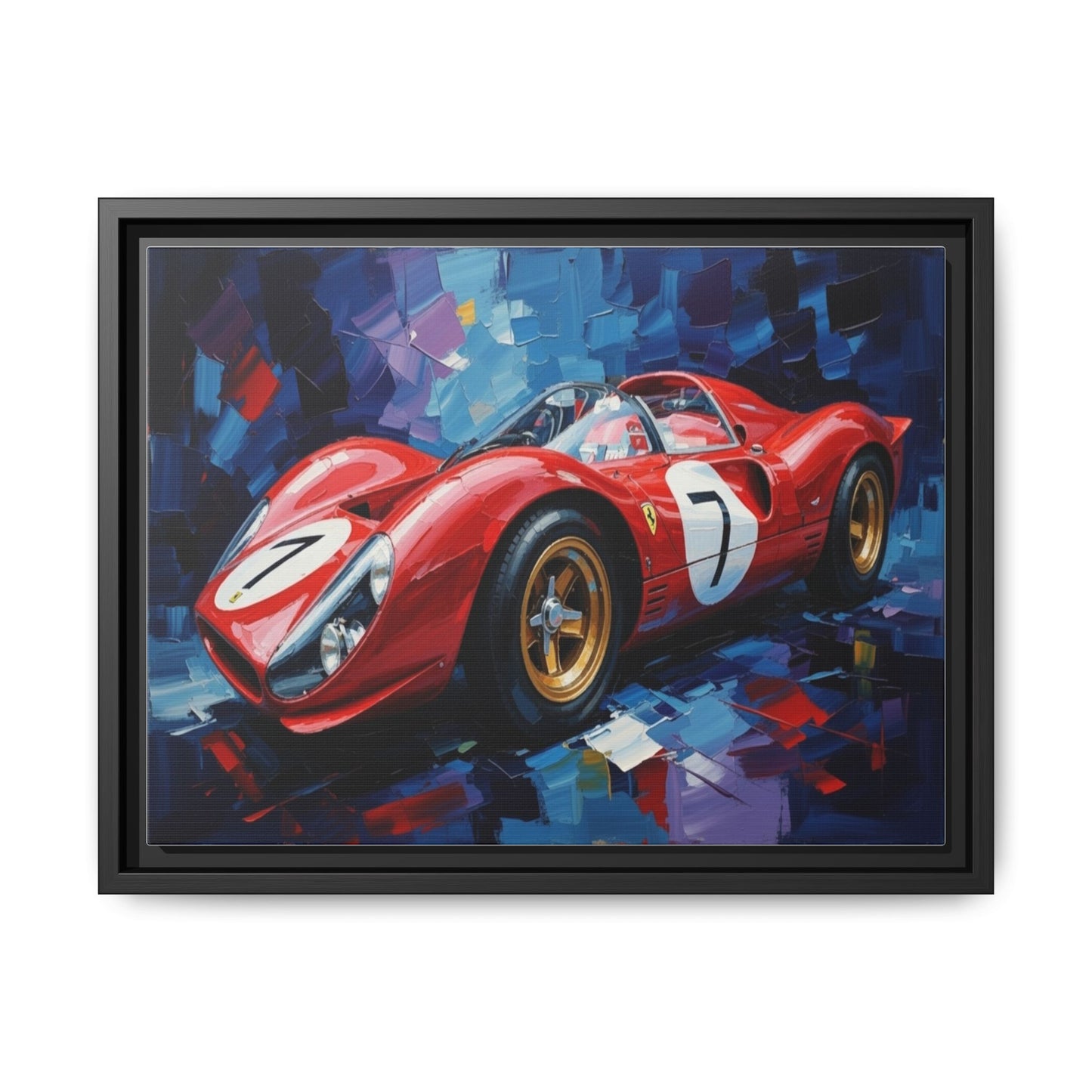Vintage Ferrari Red Racecar Matte Canvas Framed Wall Art