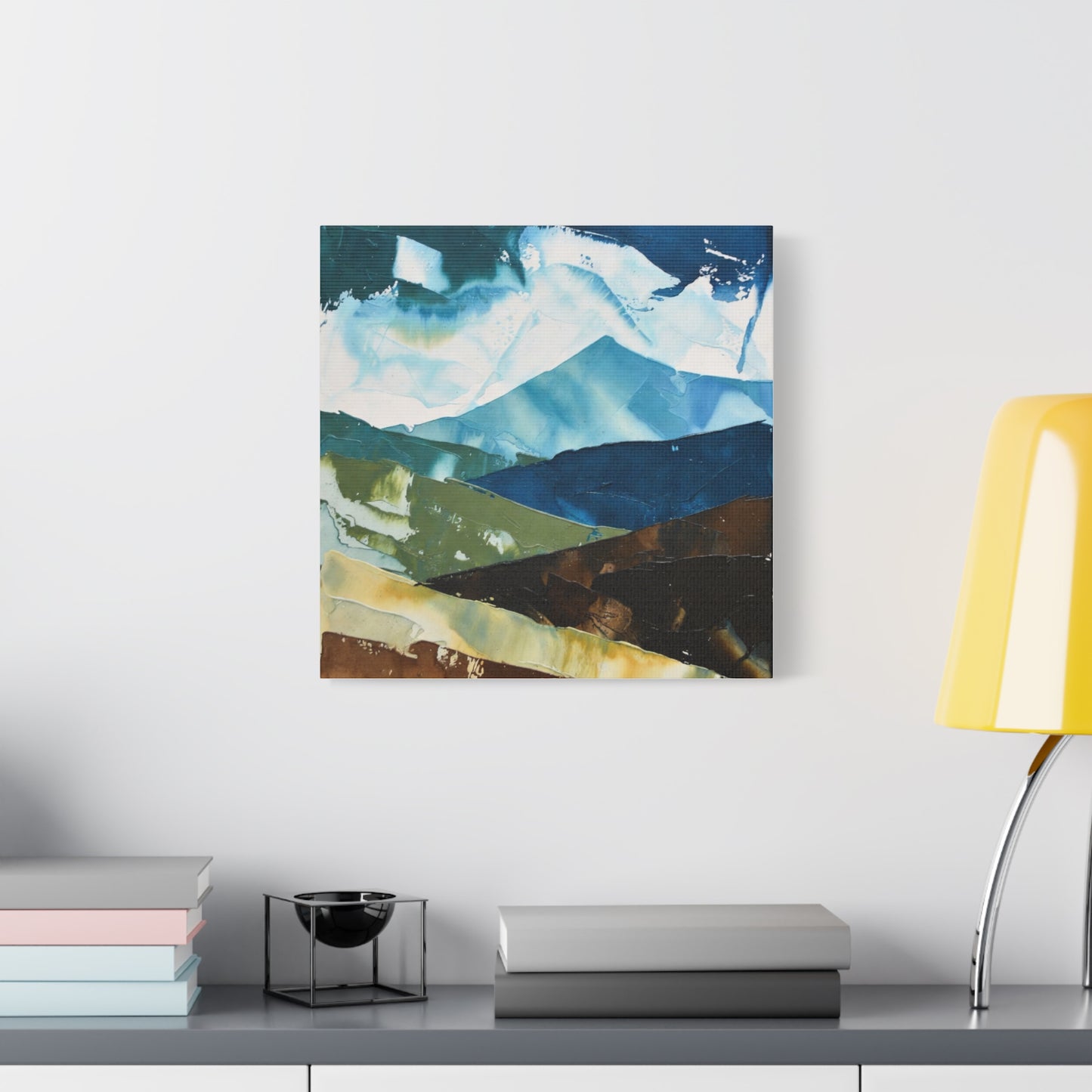 Abstract Mountain Landscape Matte Canvas Wall Art — Blue & Earth Tone Stretched Canvas