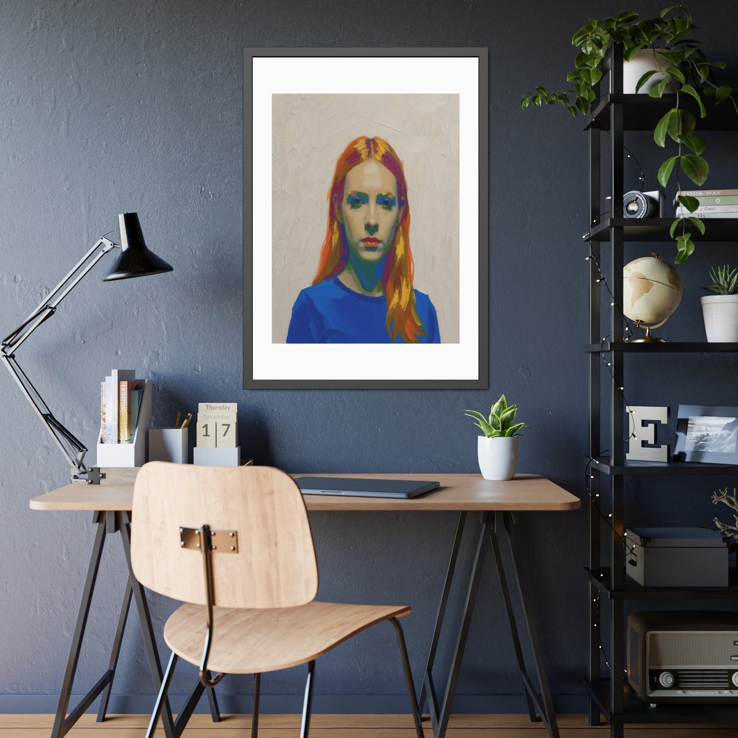 Framed Art Print — Colorful Portrait of Red-Haired Woman, Modern Pop Portrait Wall Art
