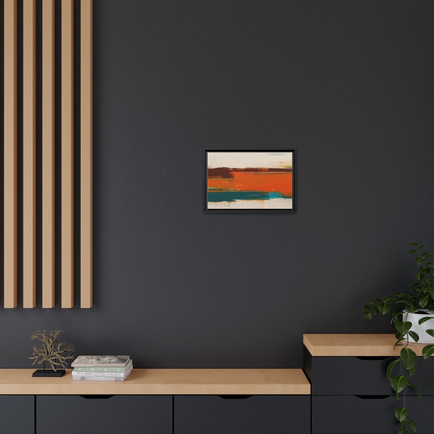 Abstract Horizon Matte Canvas Framed Print — Modern Orange Teal Wall Art