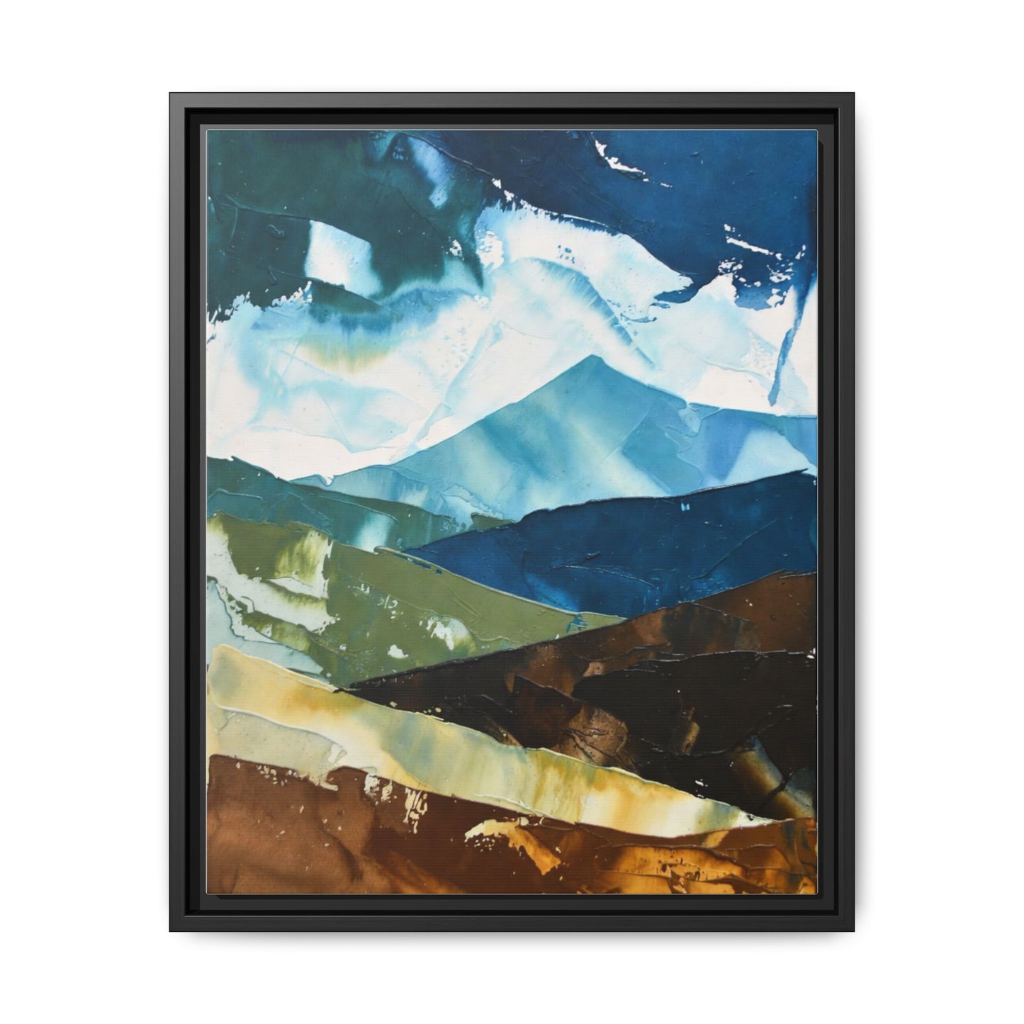 Framed Abstract Mountain Canvas Art — Blue & Earthtone Landscape Print