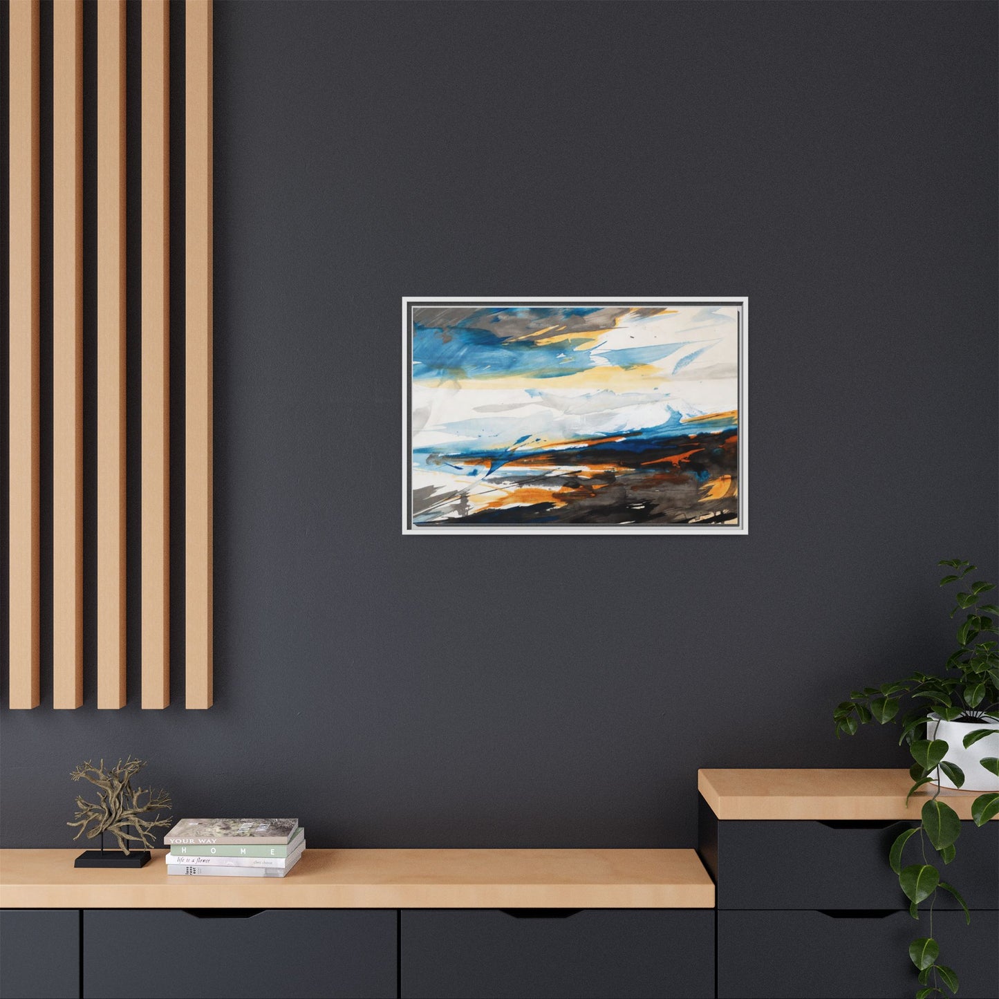 Abstract Coastal Waves Matte Canvas Framed Wall Art