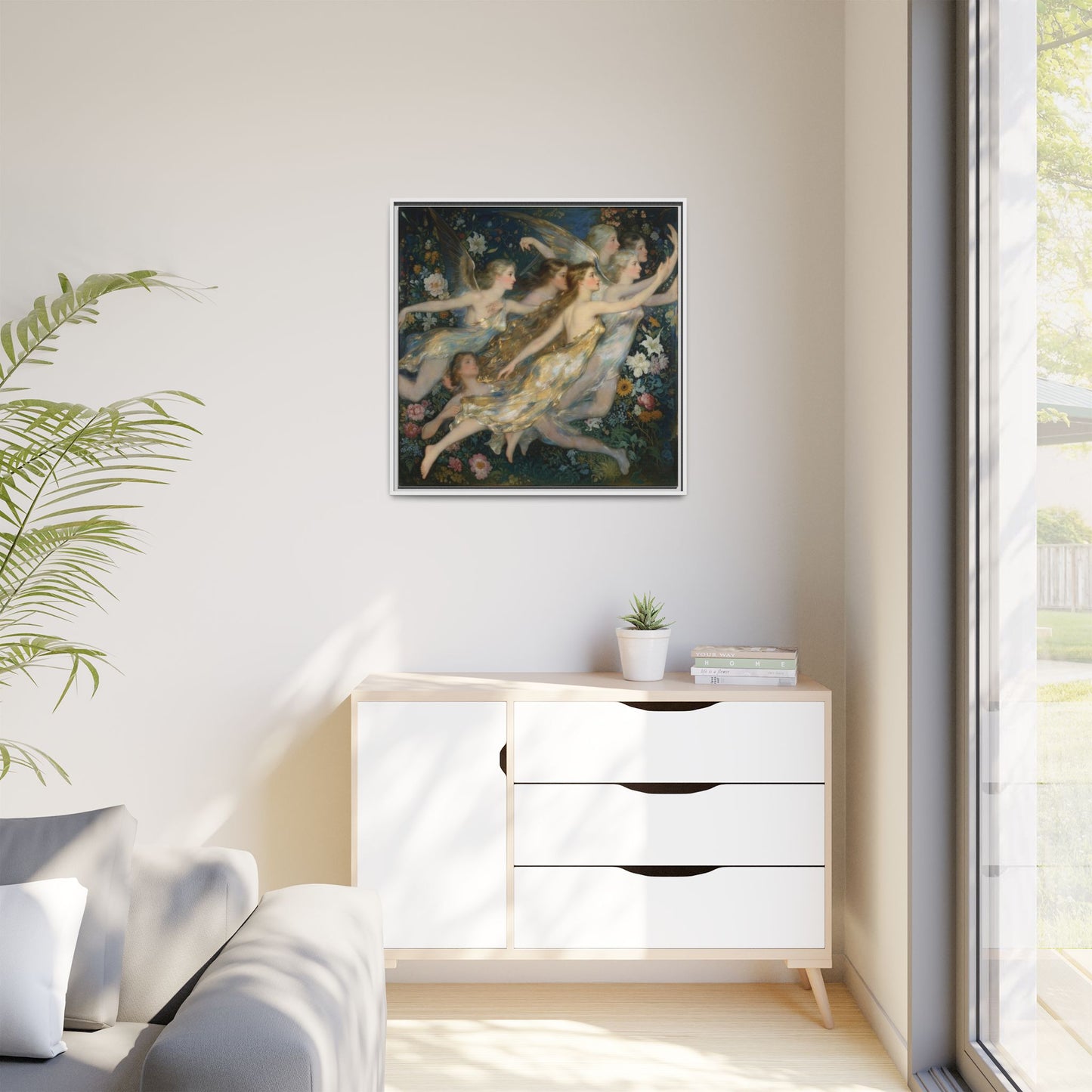 Framed Matte Canvas Wall Art — Vintage Fairies & Floral Painting