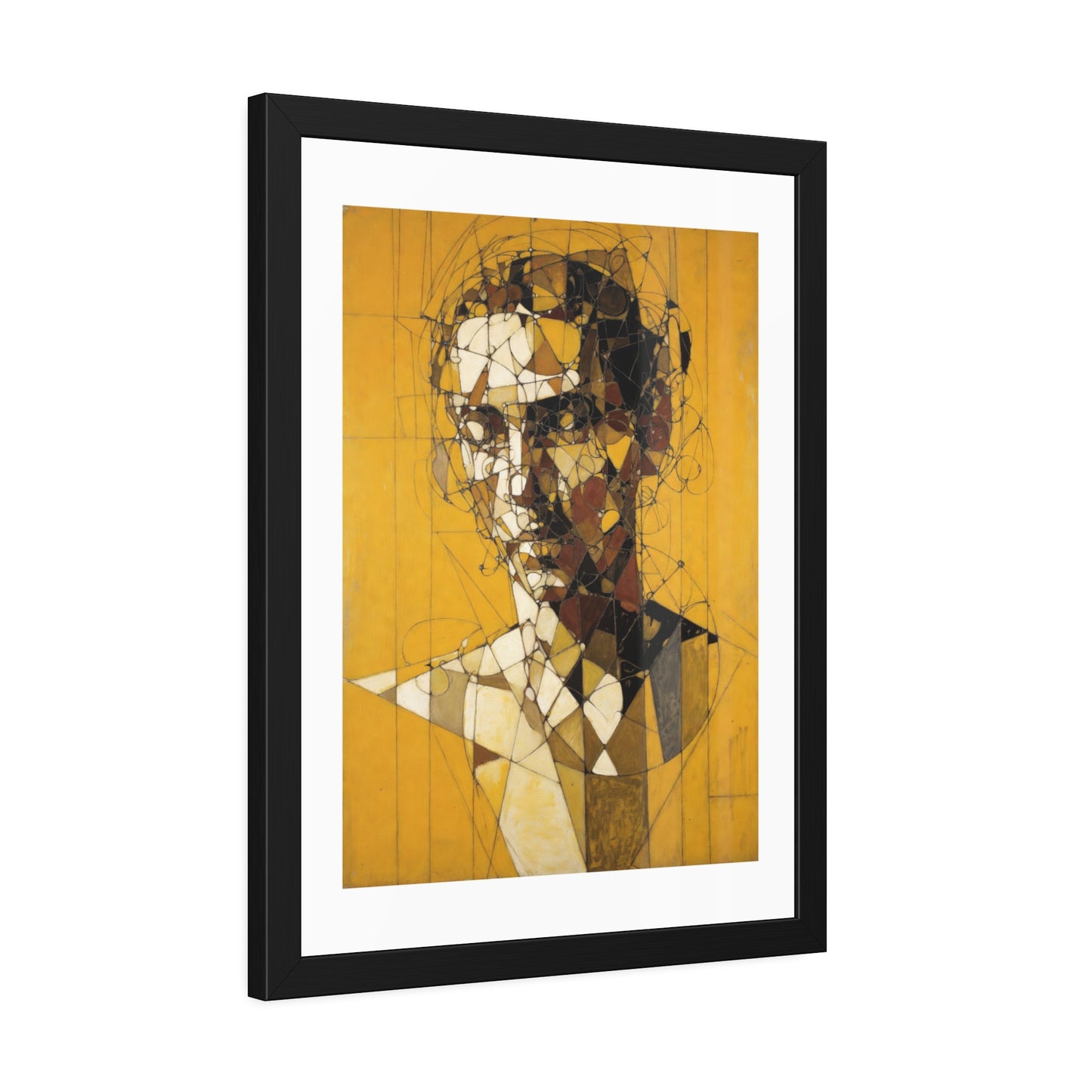 Framed Poster — Abstract Geometric Portrait on Mustard Yellow