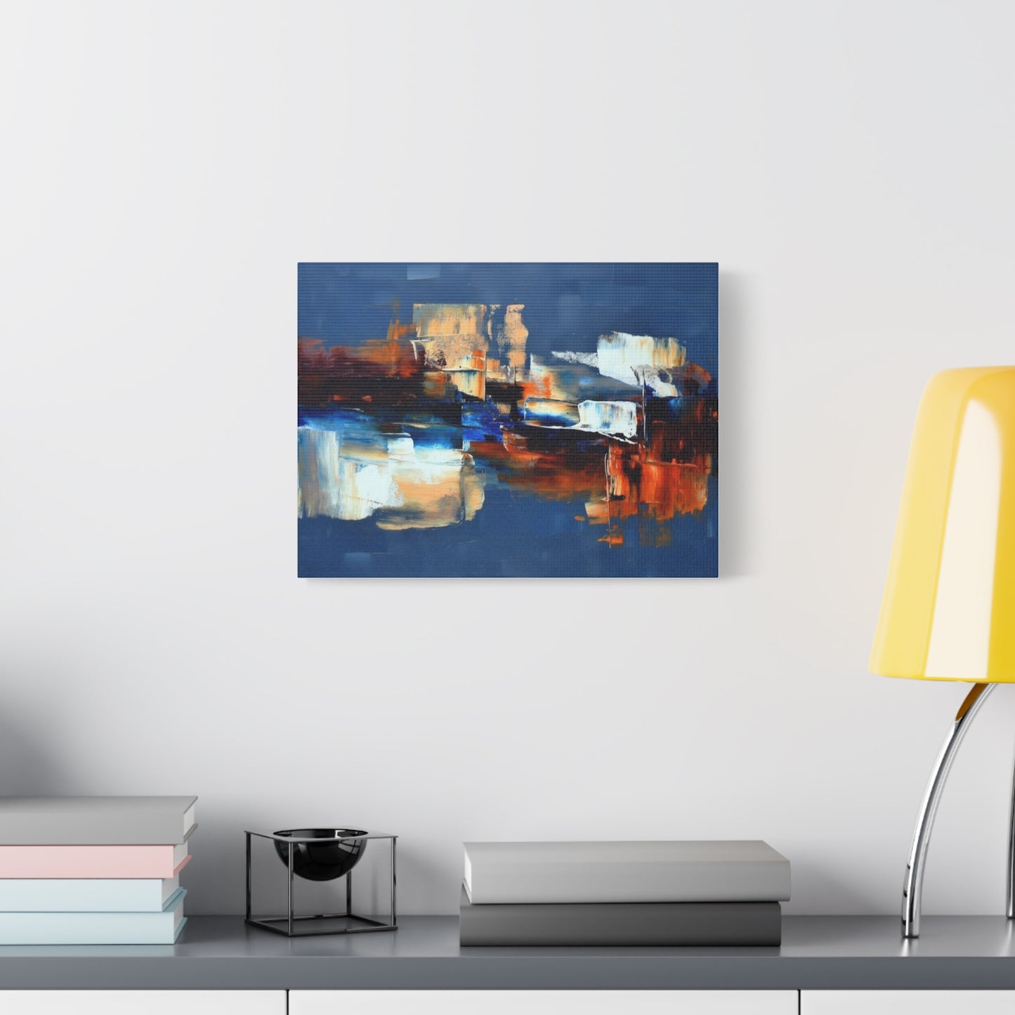 Abstract Blue & Orange Canvas Wall Art — Modern Matte Stretched Canvas