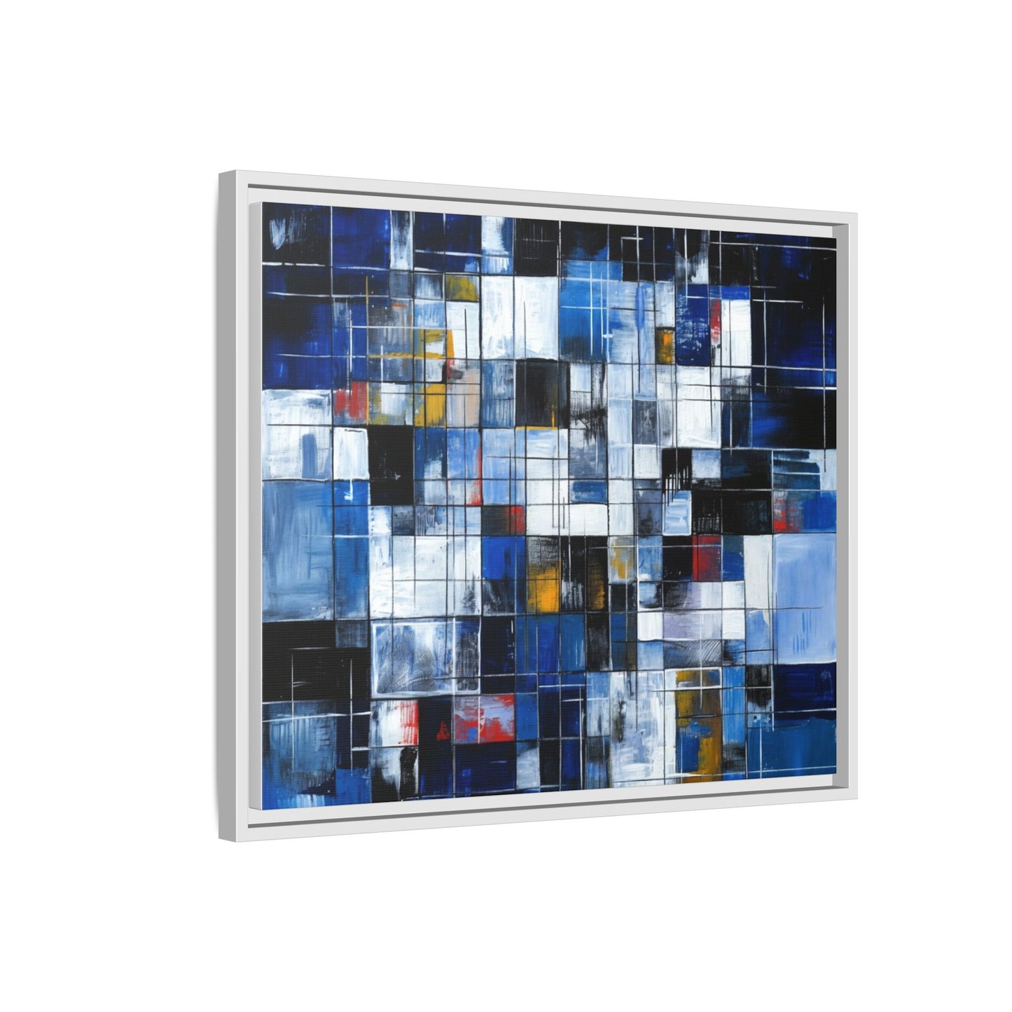 Abstract Blue Grid Matte Canvas Framed Art Print