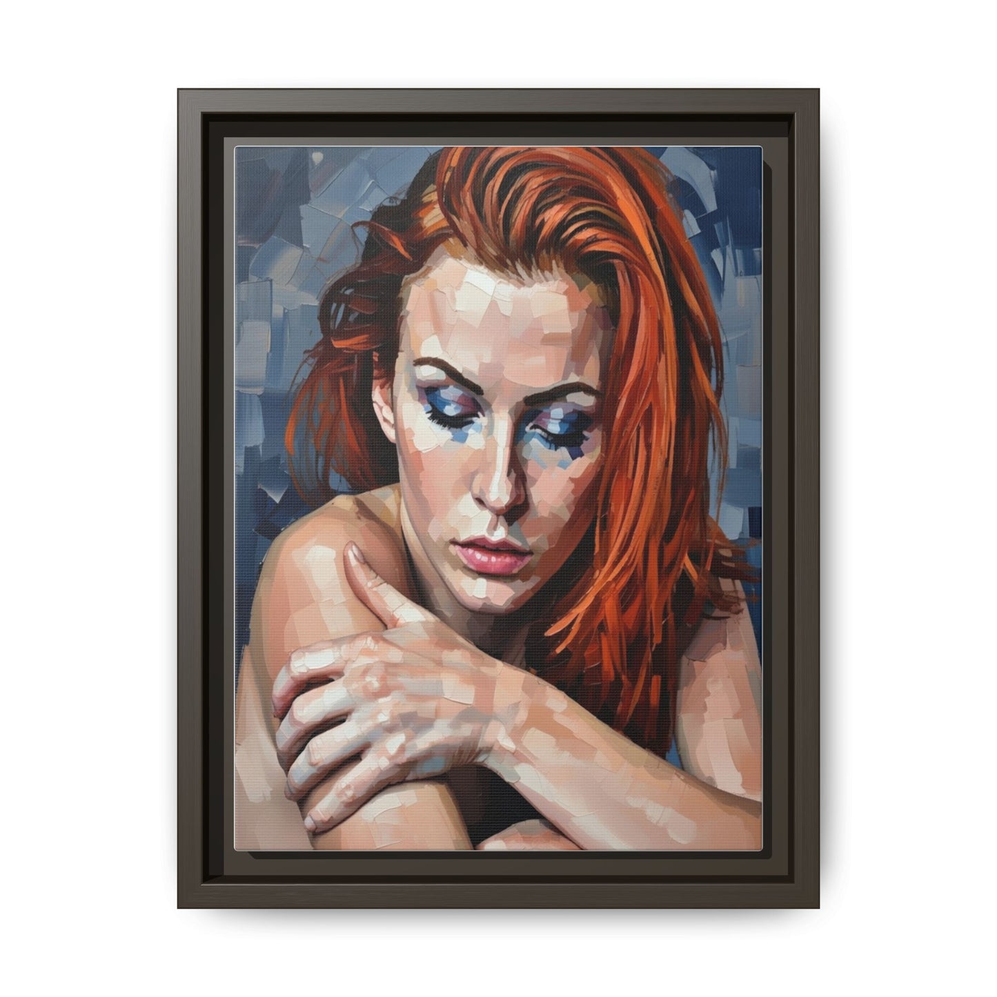 Framed Matte Canvas Art – Contemplative Redhead Portrait