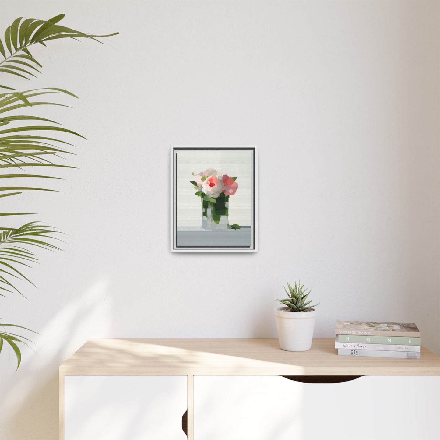 Framed Floral Canvas Print — Modern Pink Roses Still Life