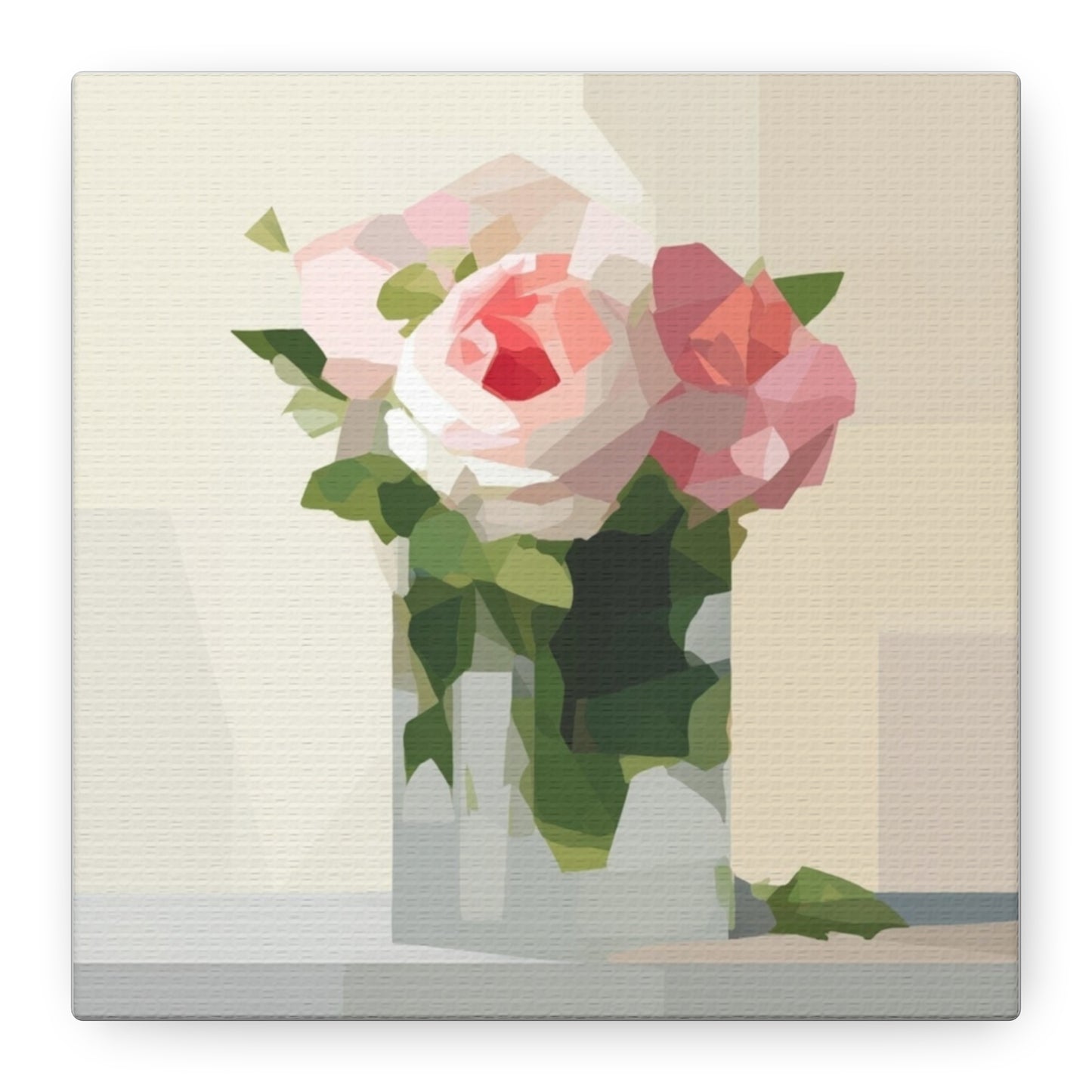Pink Rose Still Life Canvas — Modern Floral Wall Art, Matte Stretched Canvas