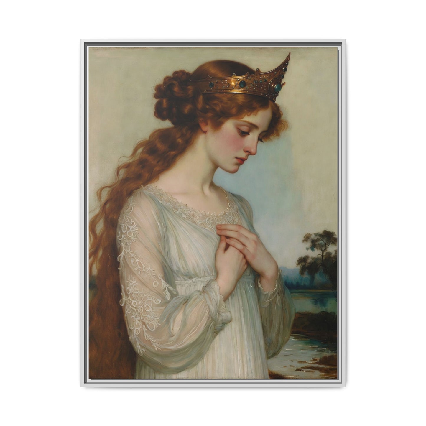 Framed Matte Canvas Print — Vintage Pre-Raphaelite Princess Portrait