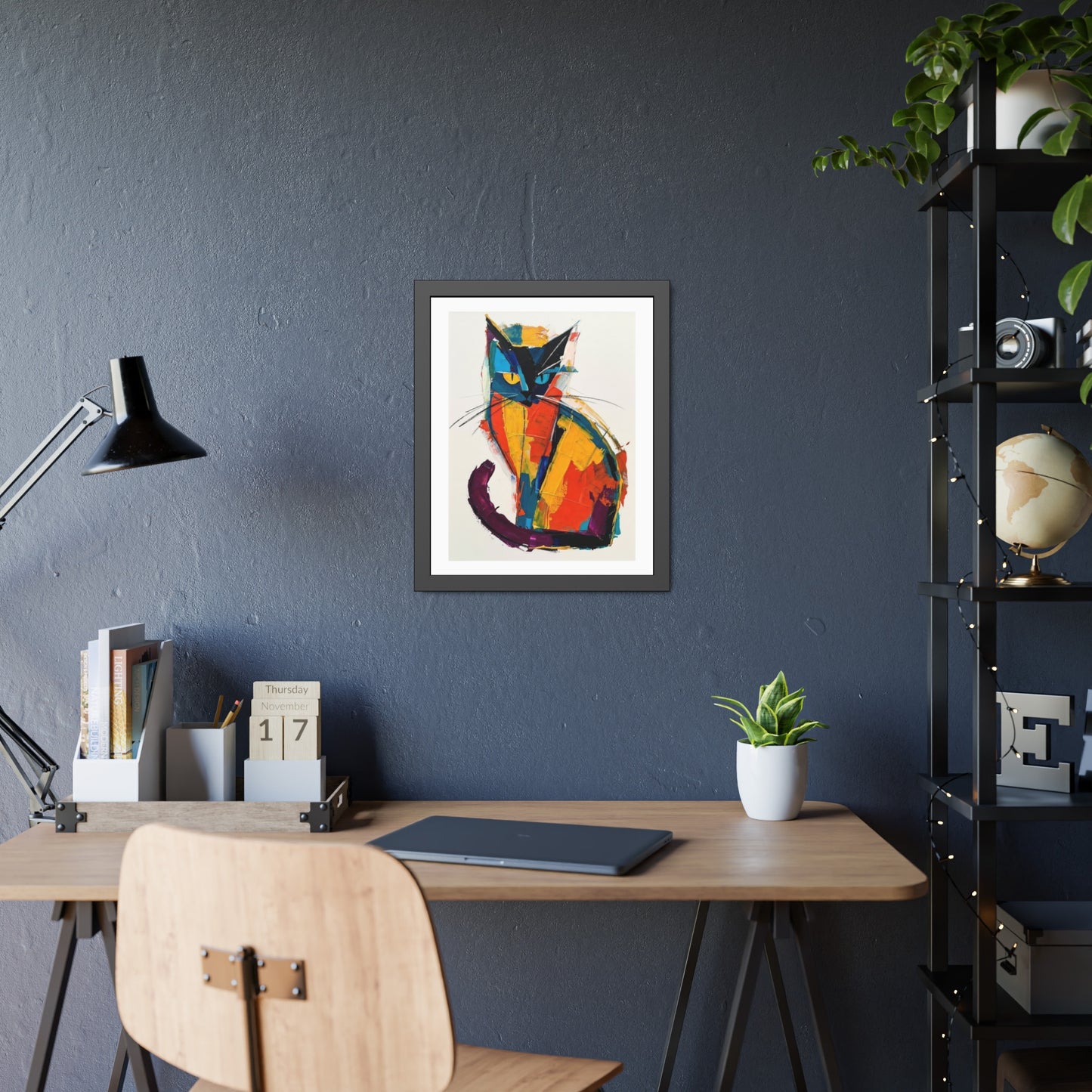 Colorful Abstract Cat Framed Poster