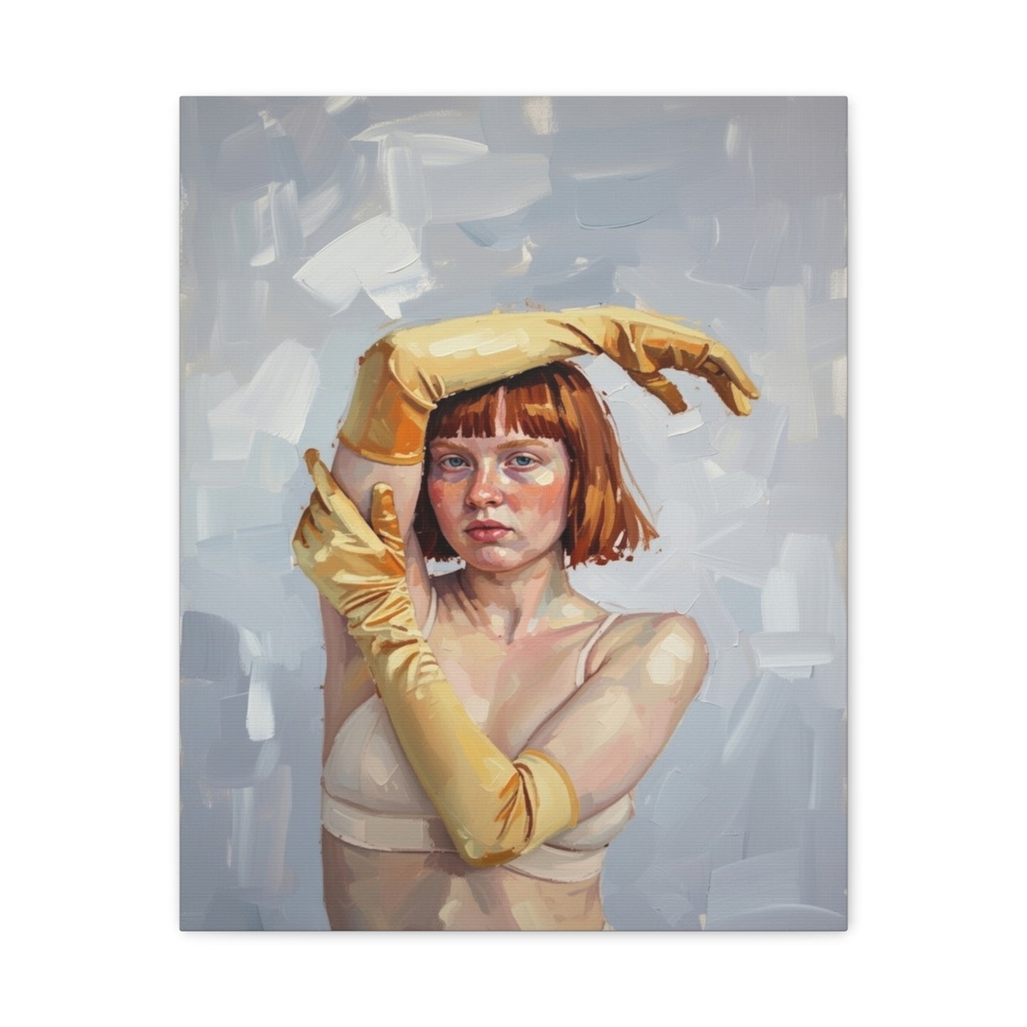 Portrait Canvas Print — Redheaded Woman with Yellow Gloves, Matte Stretched Art