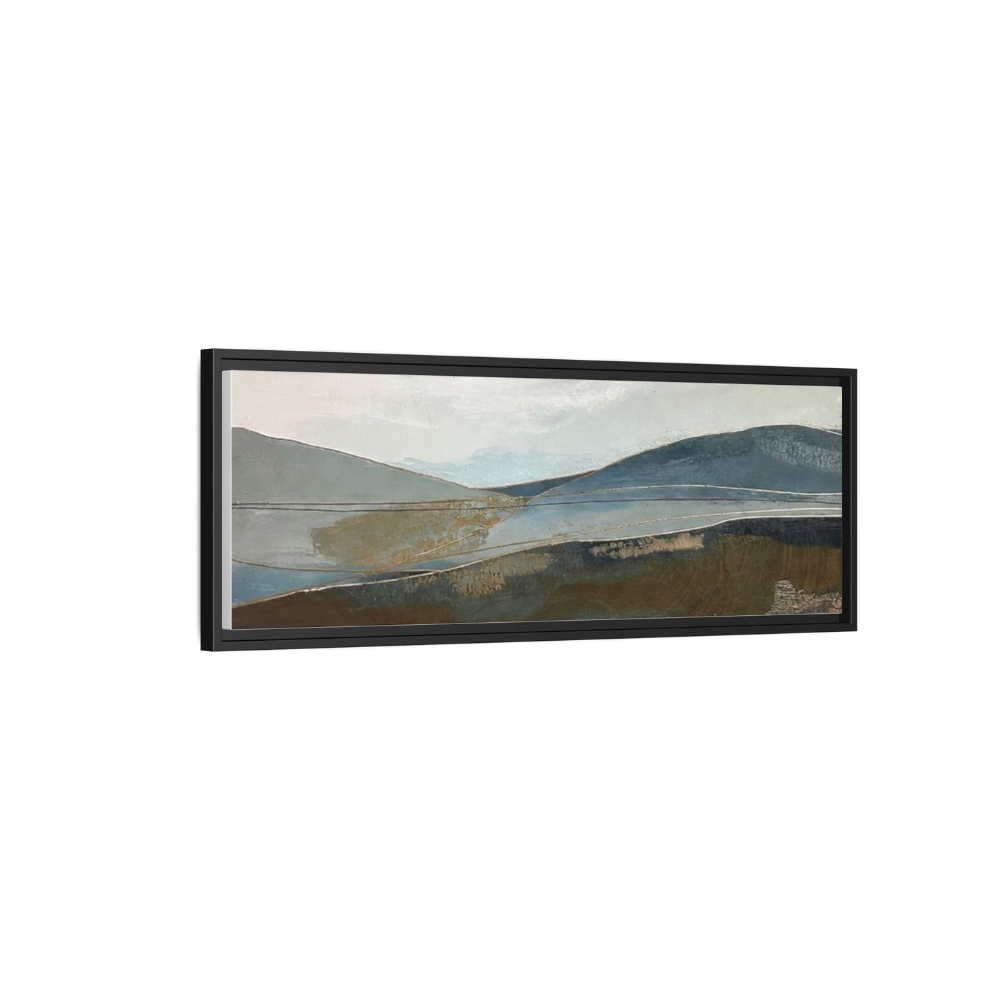 Framed Matte Canvas Landscape Art - Serene Abstract Hills in Blue & Earth Tones