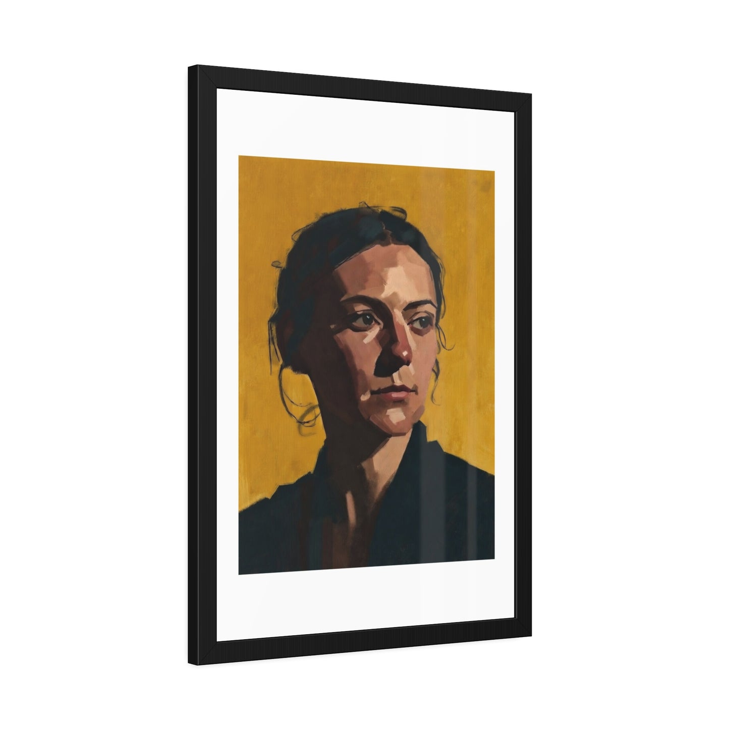 Framed Portrait Poster — Modern Painted Portrait on Mustard Background