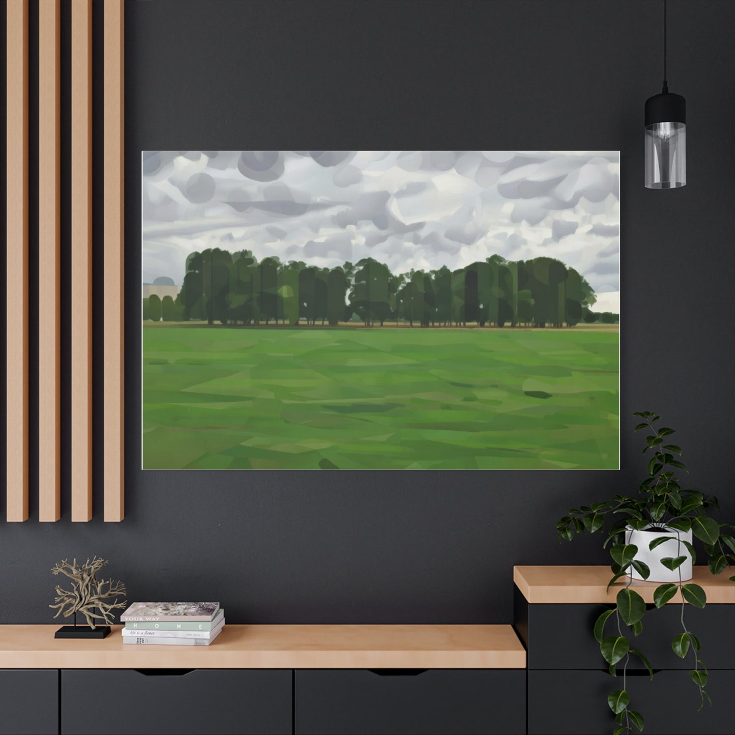 Green Field Landscape Canvas Print — Tranquil Park Scene Matte Stretched Canvas