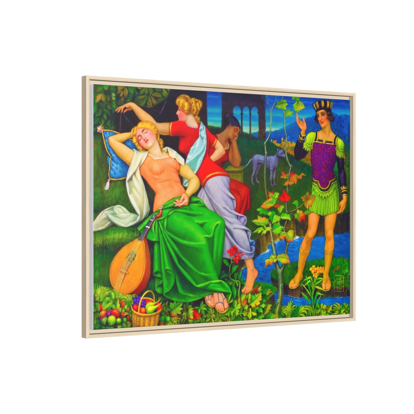 Framed Matte Canvas Art — Colorful Mythic Garden Scene