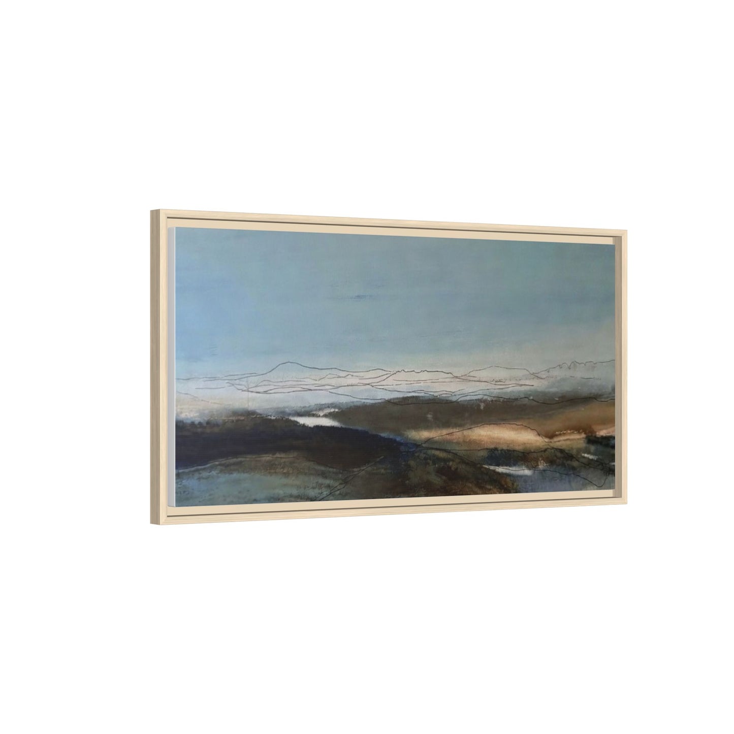 Framed Matte Canvas Wall Art — Serene Abstract Blue Landscape