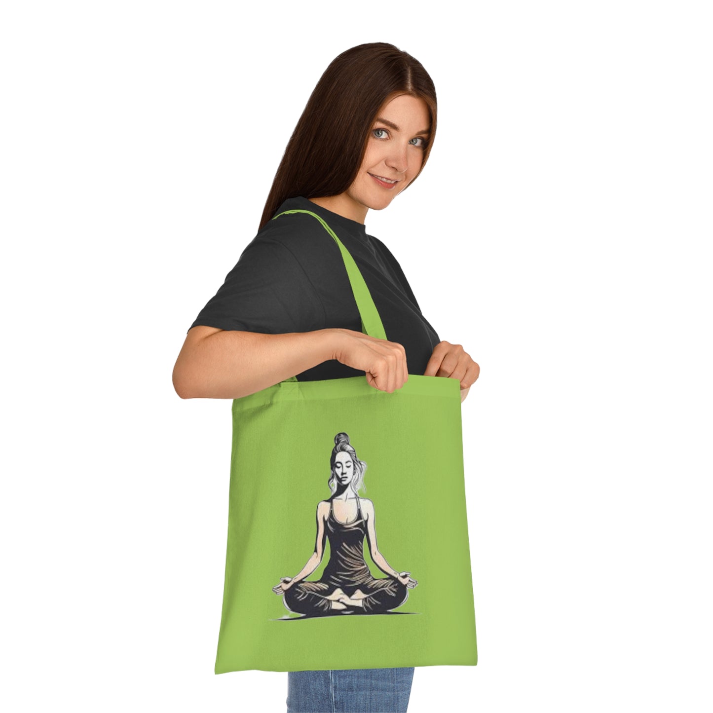 Yoga Meditation Cotton Tote Bag — Lotus Pose Graphic Beach & Market Tote
