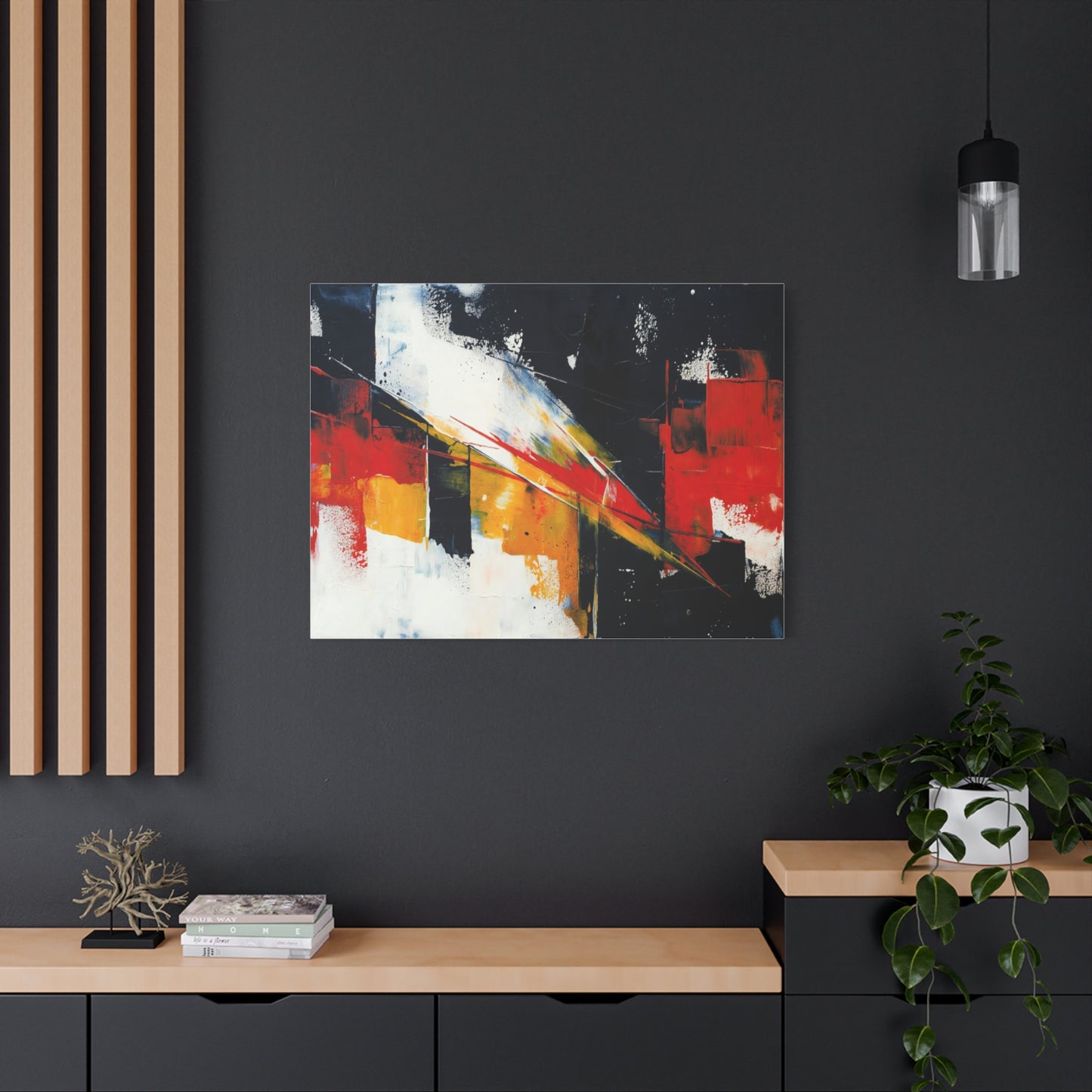 Abstract Geometric Canvas Art — Bold Red & Black Modern Wall Painting
