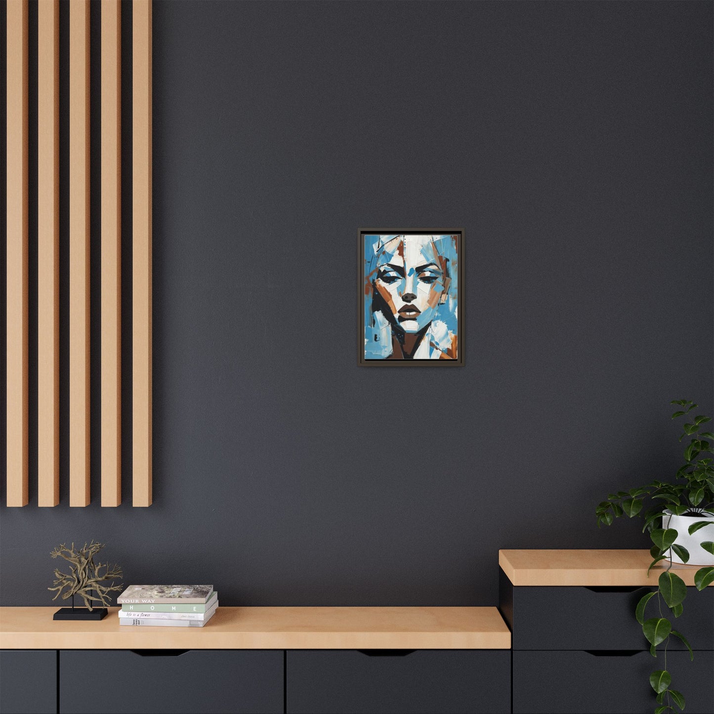 Abstract Blue Face Matte Canvas Wall Art — Framed Modern Portrait Print