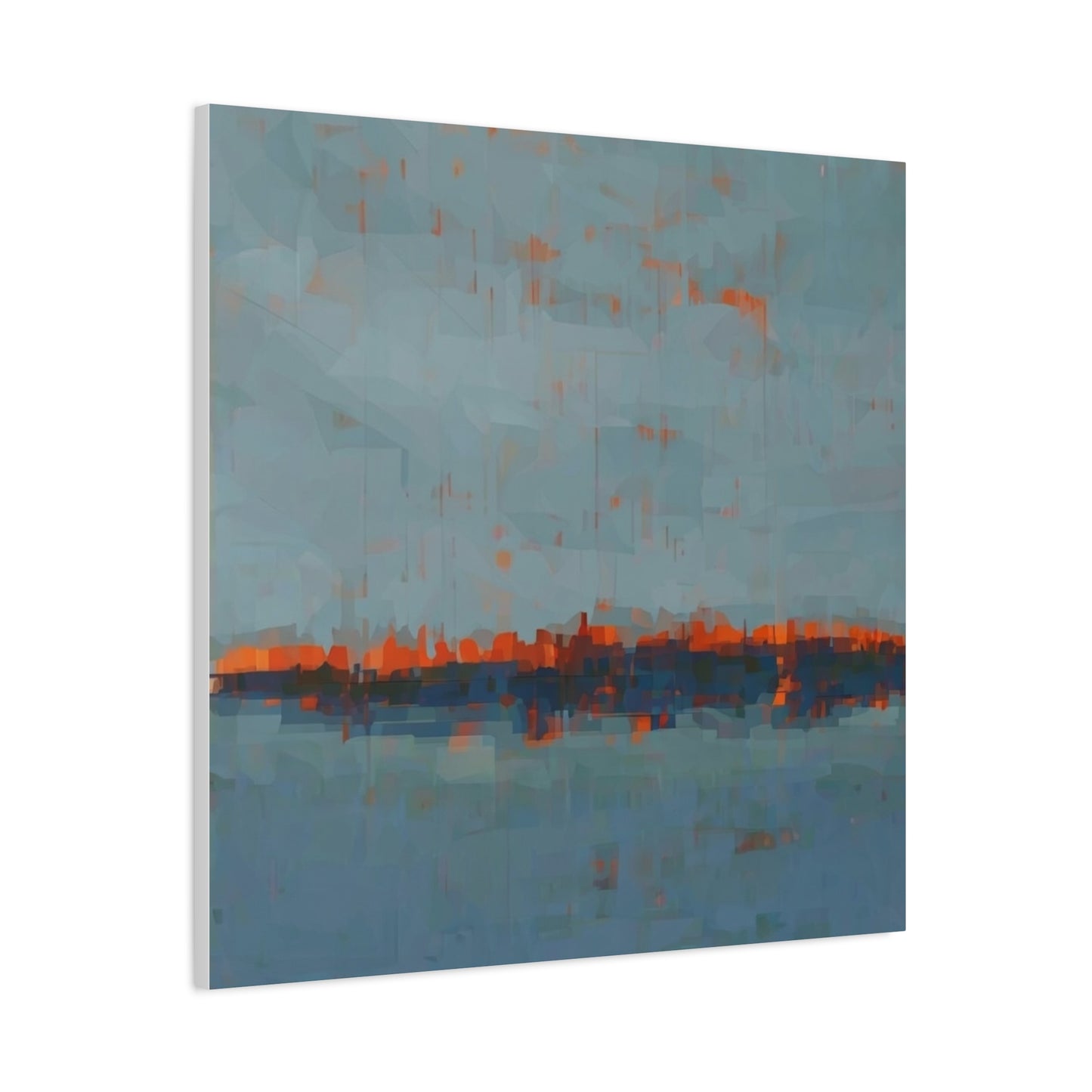 Abstract Coastal Horizon Canvas Print — Blue Teal with Orange Accent