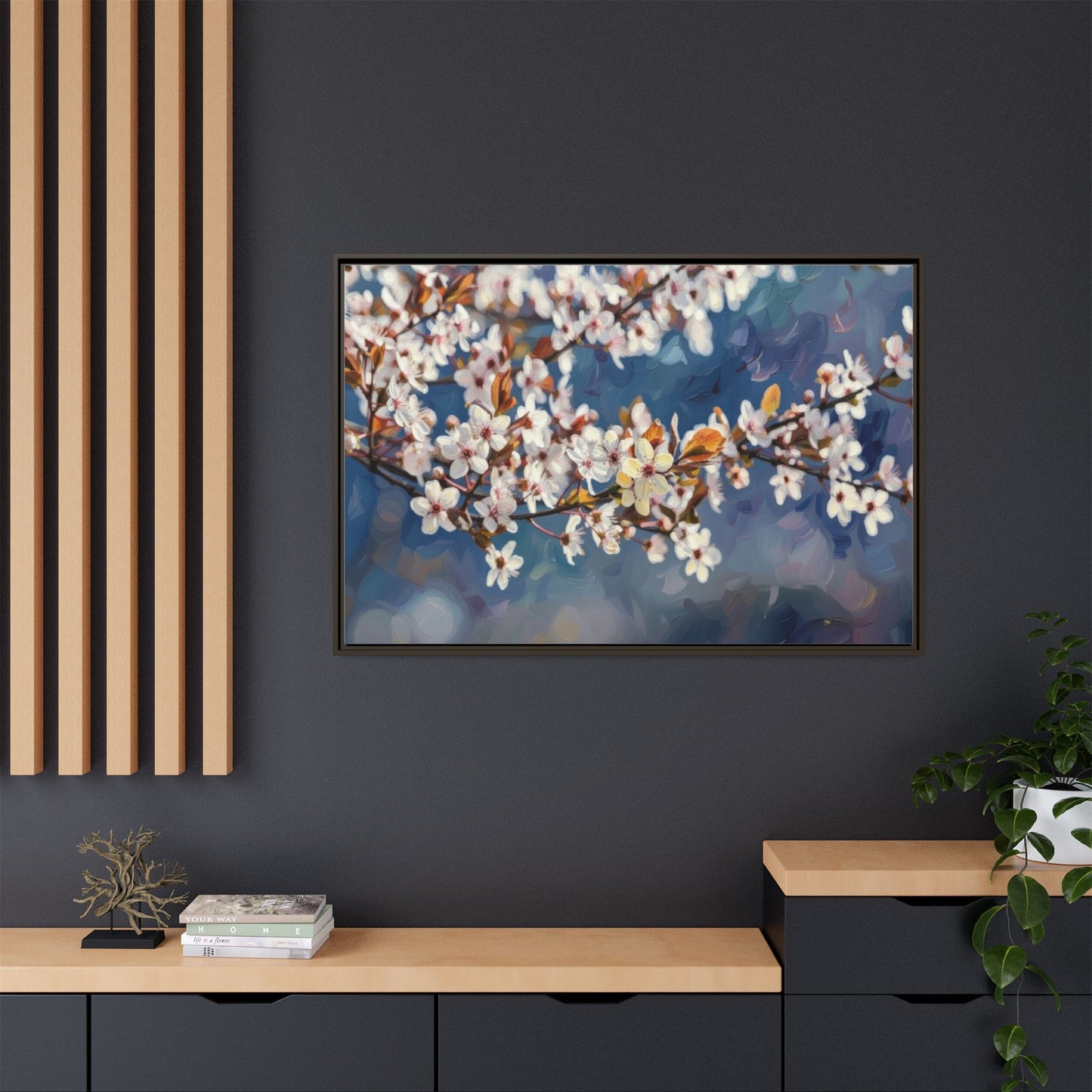 Framed Matte Canvas Print — Cherry Blossom Branch Wall Art