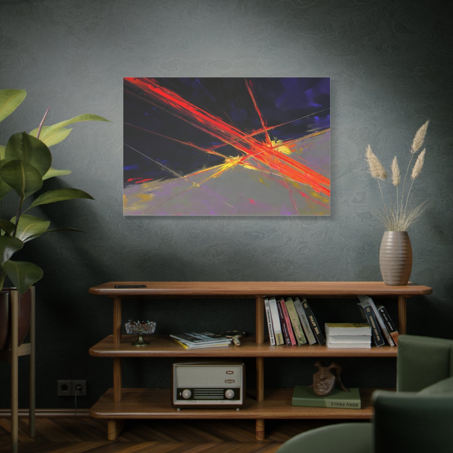 Abstract Red Streaks Matte Canvas Print — Modern Geometric Wall Art