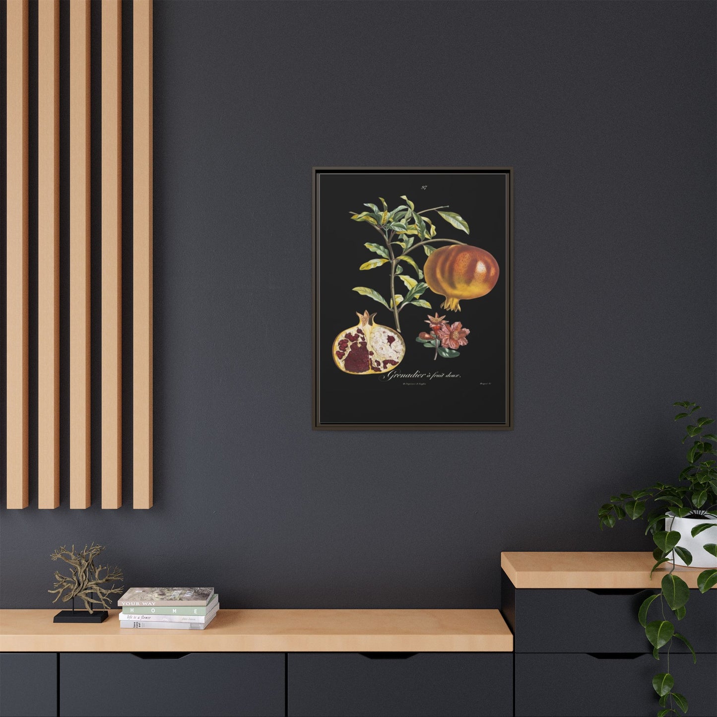 Pomegranate Botanical Framed Canvas Print — Vintage Fruit Wall Art