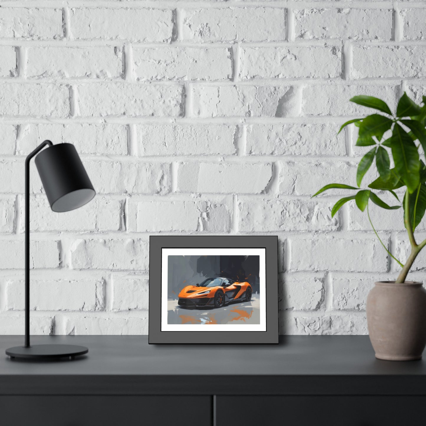 Framed Sports Car Poster — Orange Supercar Art Print