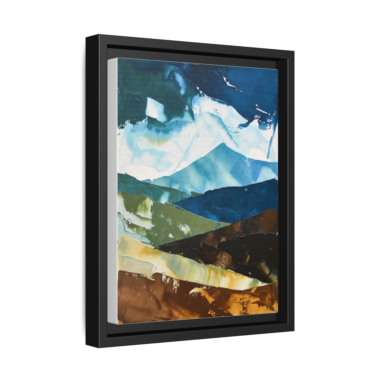 Framed Abstract Mountain Canvas Art — Blue & Earthtone Landscape Print