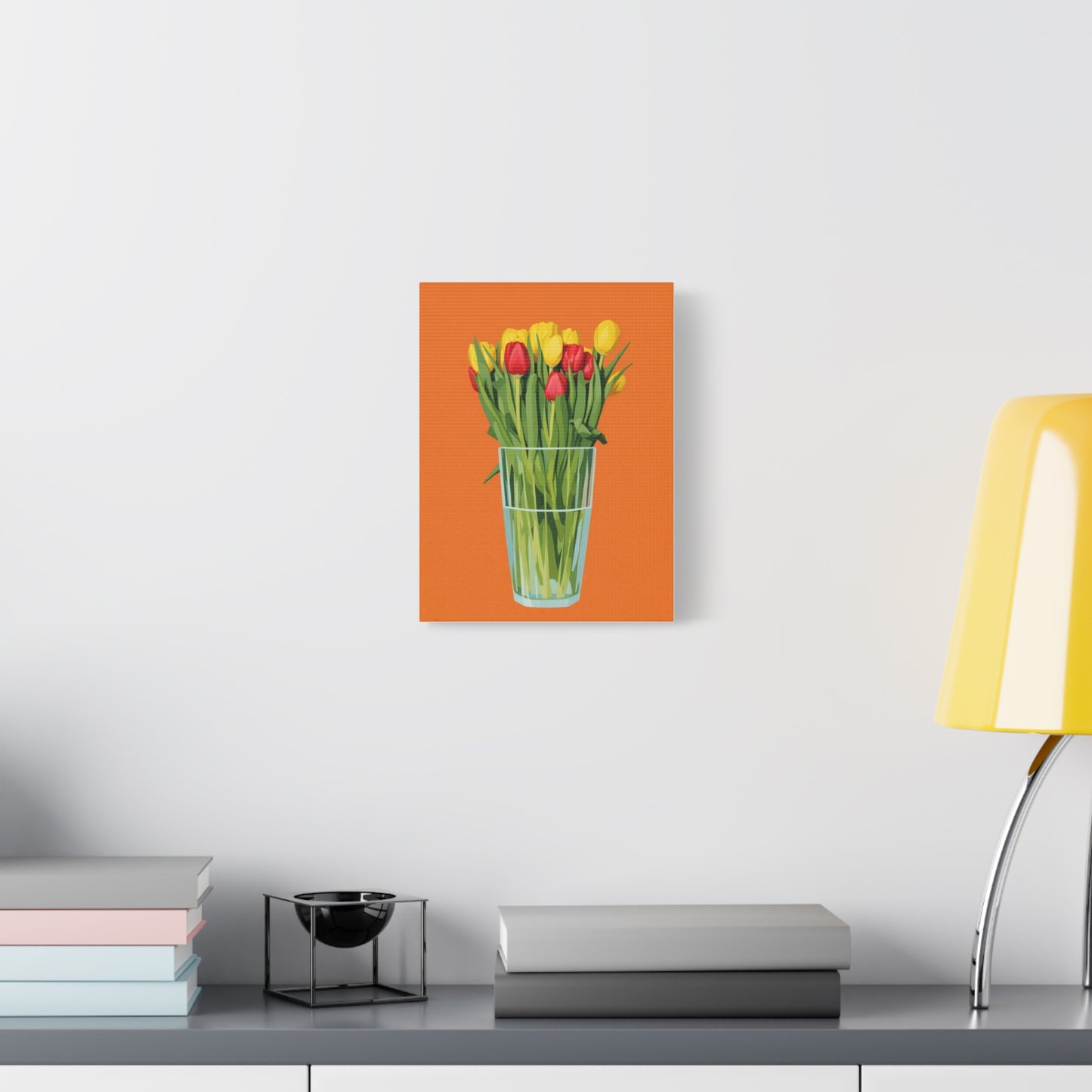 Tulip Bouquet Canvas Wall Art – Glass Vase on Orange