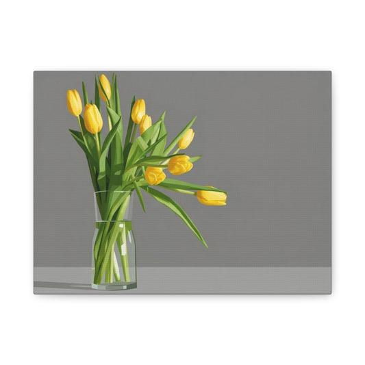 Yellow Tulips in Glass Vase — Matte Stretched Canvas Wall Art