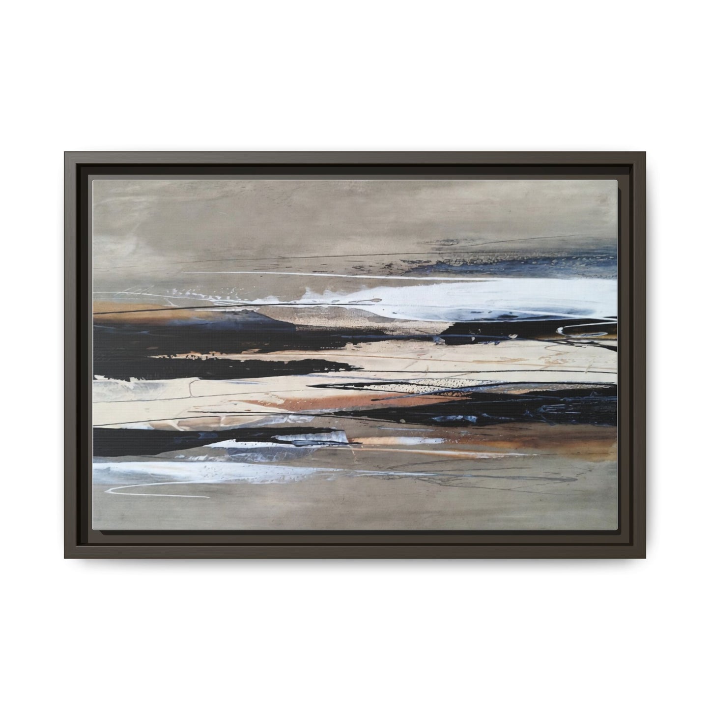 Abstract Seascape Matte Canvas Framed Wall Art — Neutral Coastal Landscape