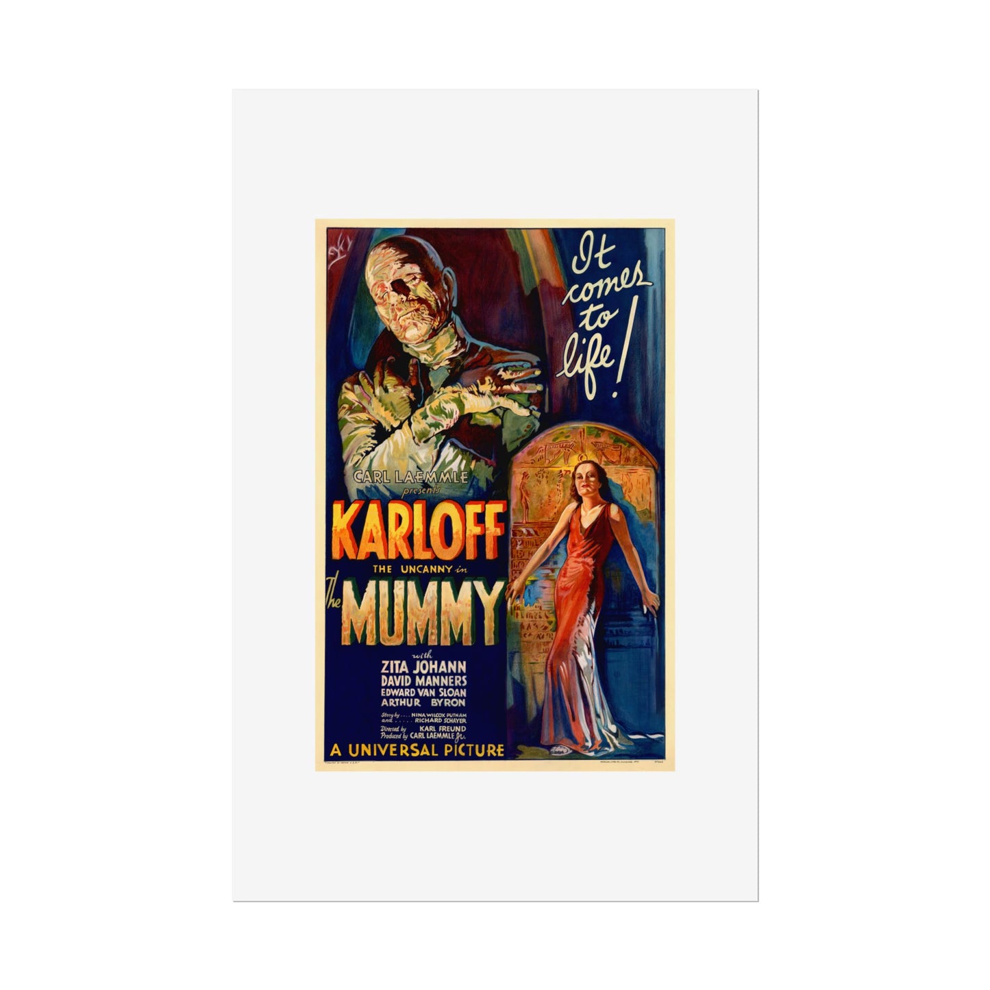 The Mummy 1932 film poster by Karoly Grosz Wall Art Print (Karloff "It Comes to Life!")