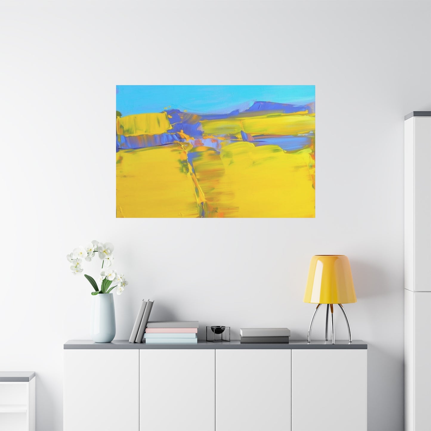 Abstract Yellow Field Canvas Wall Art  Vibrant Landscape Matte Stretched Canvas 1.25"