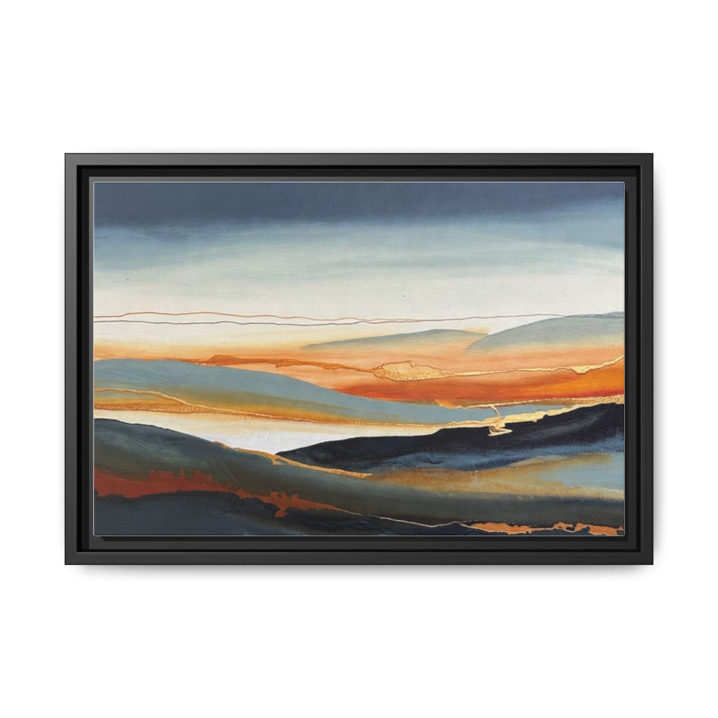 Framed Matte Canvas: Abstract Coastal Sunset Landscape Wall Art