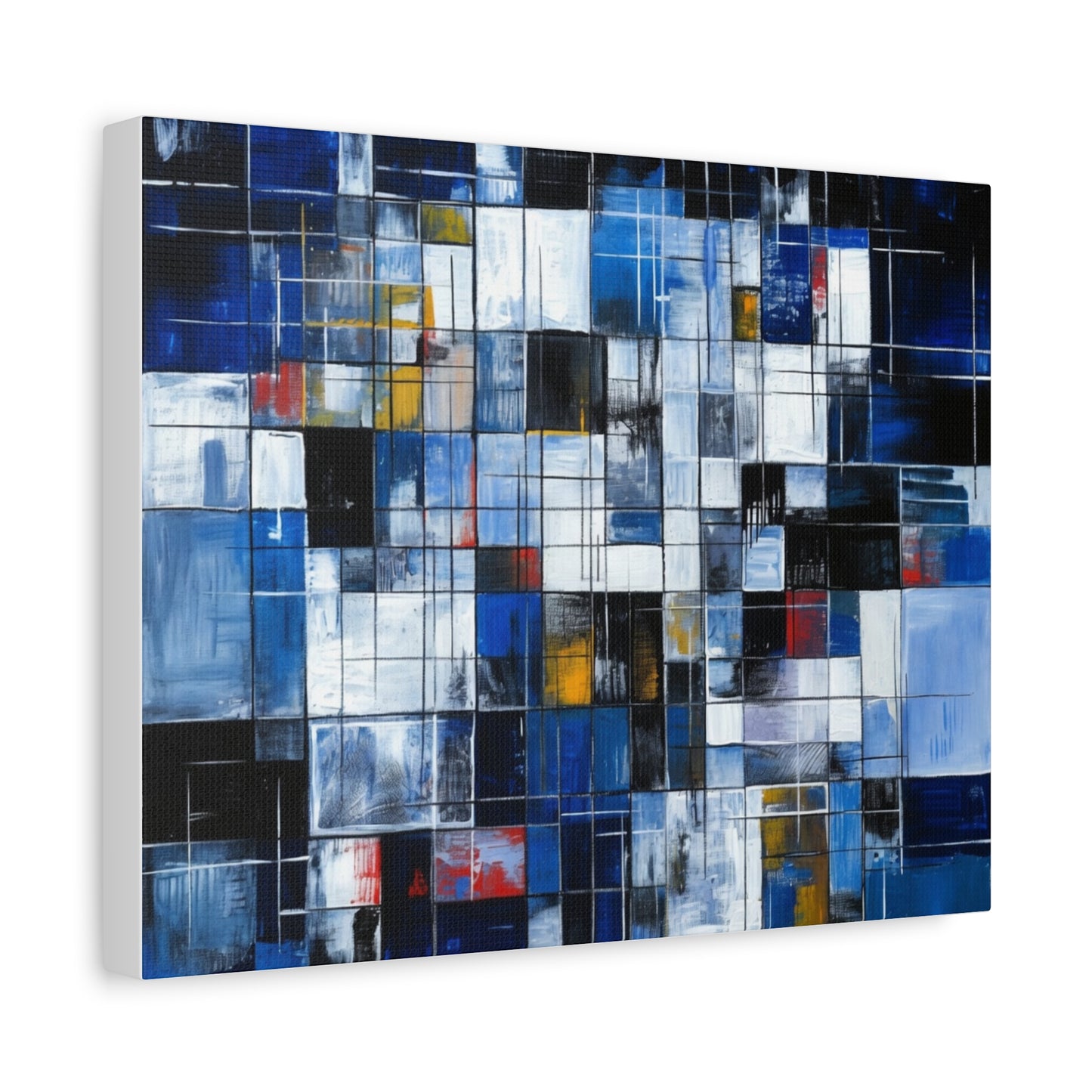 Abstract Blue Grid Matte Stretched Canvas Wall Art (1.25")