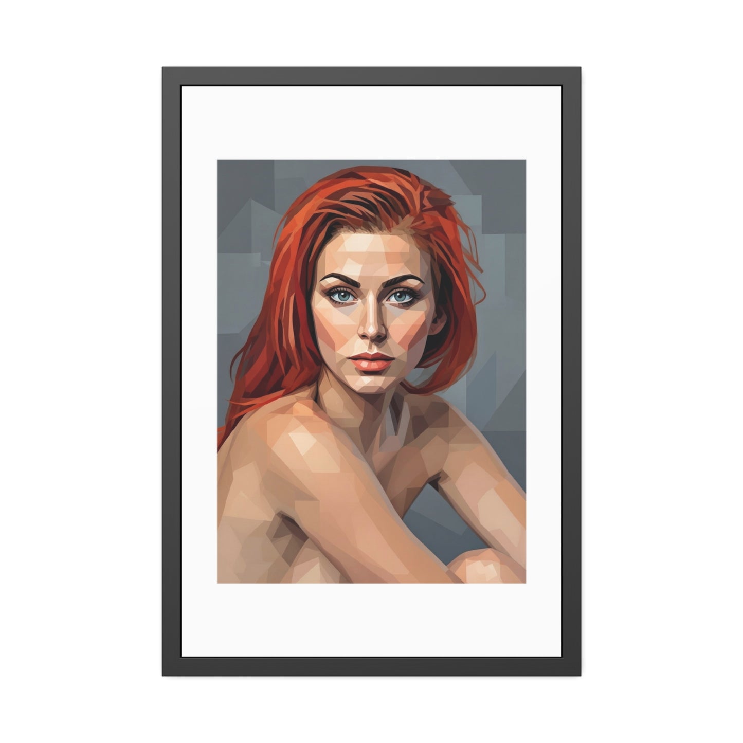 Framed Poster — Geometric Redhead Portrait Art Print